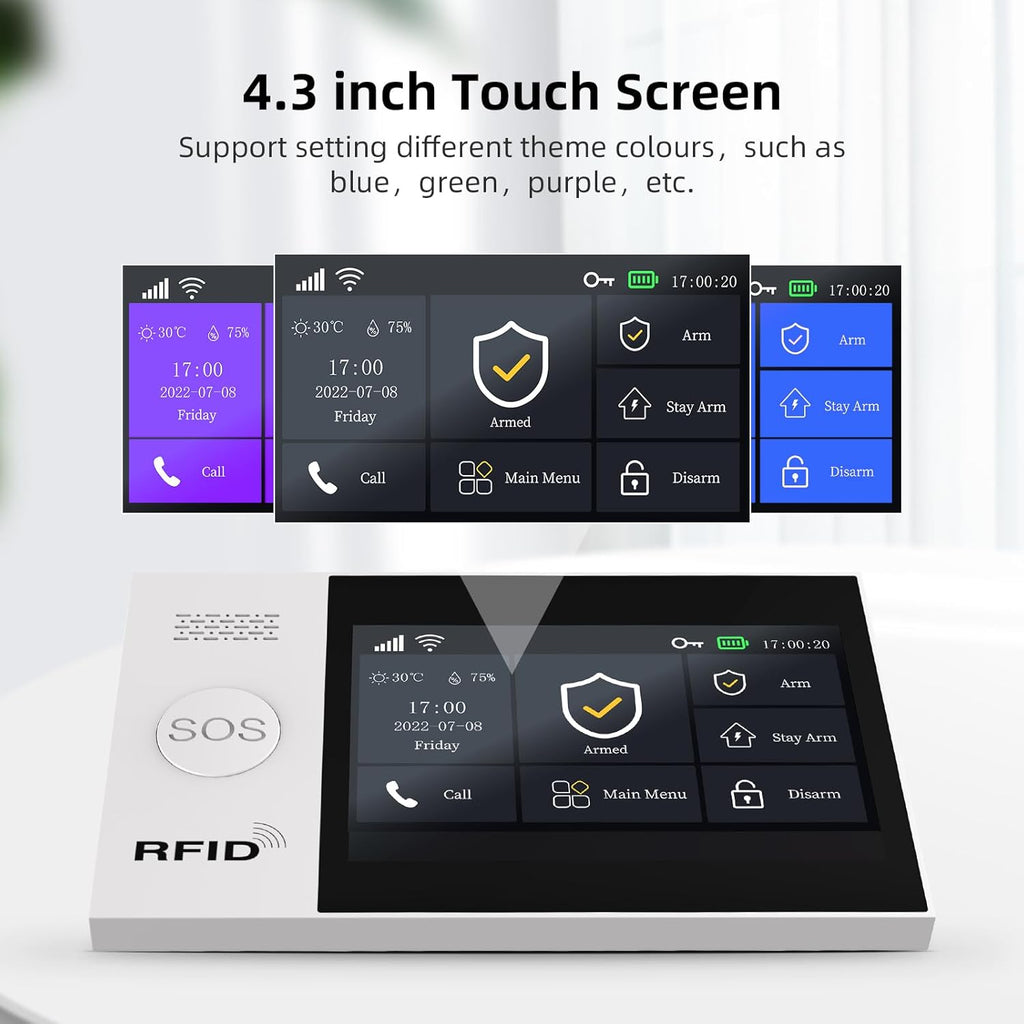 YBJ 16-Piece-Kit Full Touch Screen Wireless Smart Home Alarm System, DIY 4G and WiFi Burglar Alarm System for Home Security with APP Alert, Motion Detector, Door Window Sensor, Remote Control, Siren