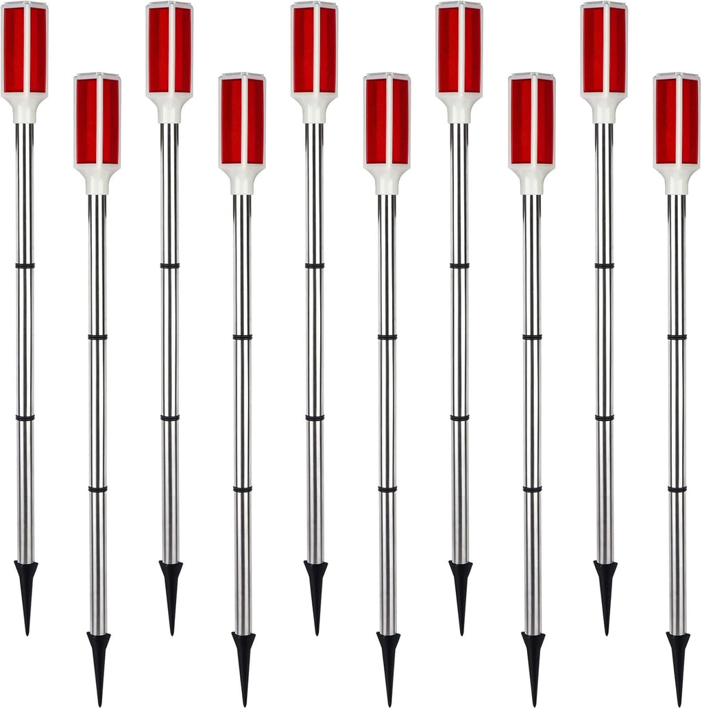 10PCS Solar Powered Driveway Markers - Reflective Red Landscape Reflectors for Snow, Road, Outdoor Yard, Parking, Sidewalk