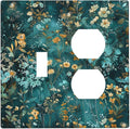 Wallplates Green Leaf Floral Boho Golden Flower Plant 1 Toggle 1 Duplex Switch Plate Electrical Gfci Faceplate Decorative Light Switch Covers For Bed Room Cabin Decor