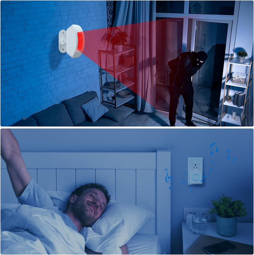 Wireless Motion Sensor Alarm Indoor: Motion Detector Alarm for Business Store Home Security with 35 Ringer/Led Light Remind- Motion Sensor Door Chime with Buzzer