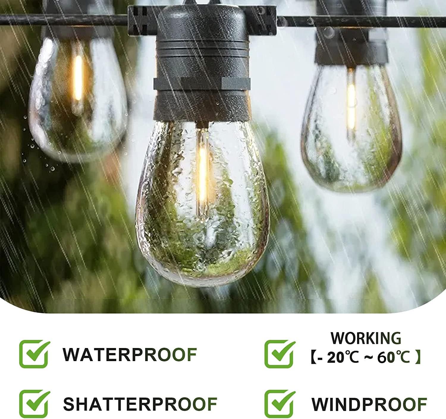 Jslinter 24-Pack LED 1W String Light Bulbs, S14 Plastic Shatterproof Edison Vintage Style Replacement 1 Watt Outdoor 2200K, Waterproof, Warm White Equivalent to 11w, e26 Base