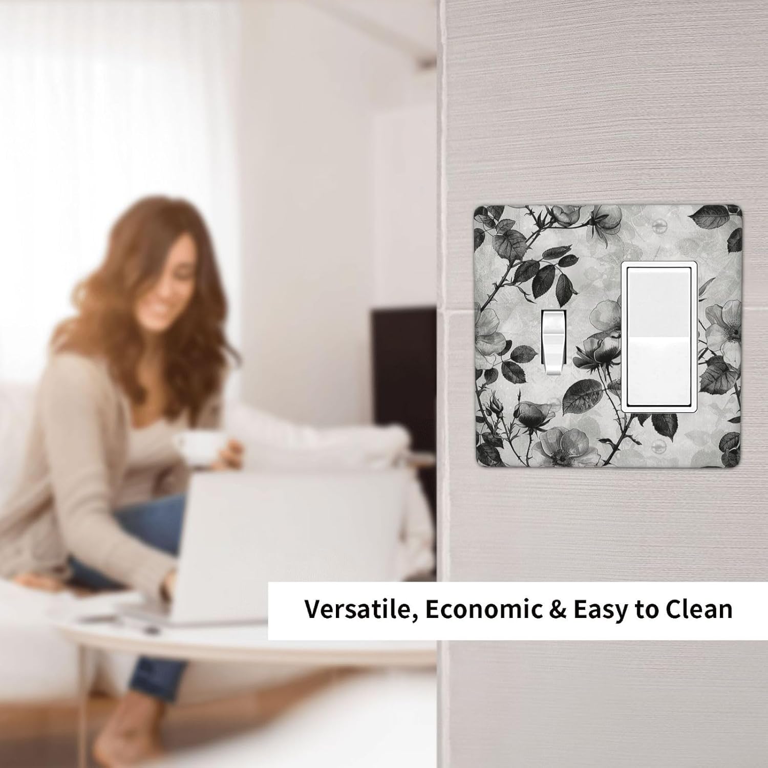 Outlet Covers Black Breezy Watercolor Garden Floral 1 Toggle 1 Rocker Combination Decorative Wall Plate Electrical Switch Plates Light Switch Cover Plate for Bedroom Home Decor