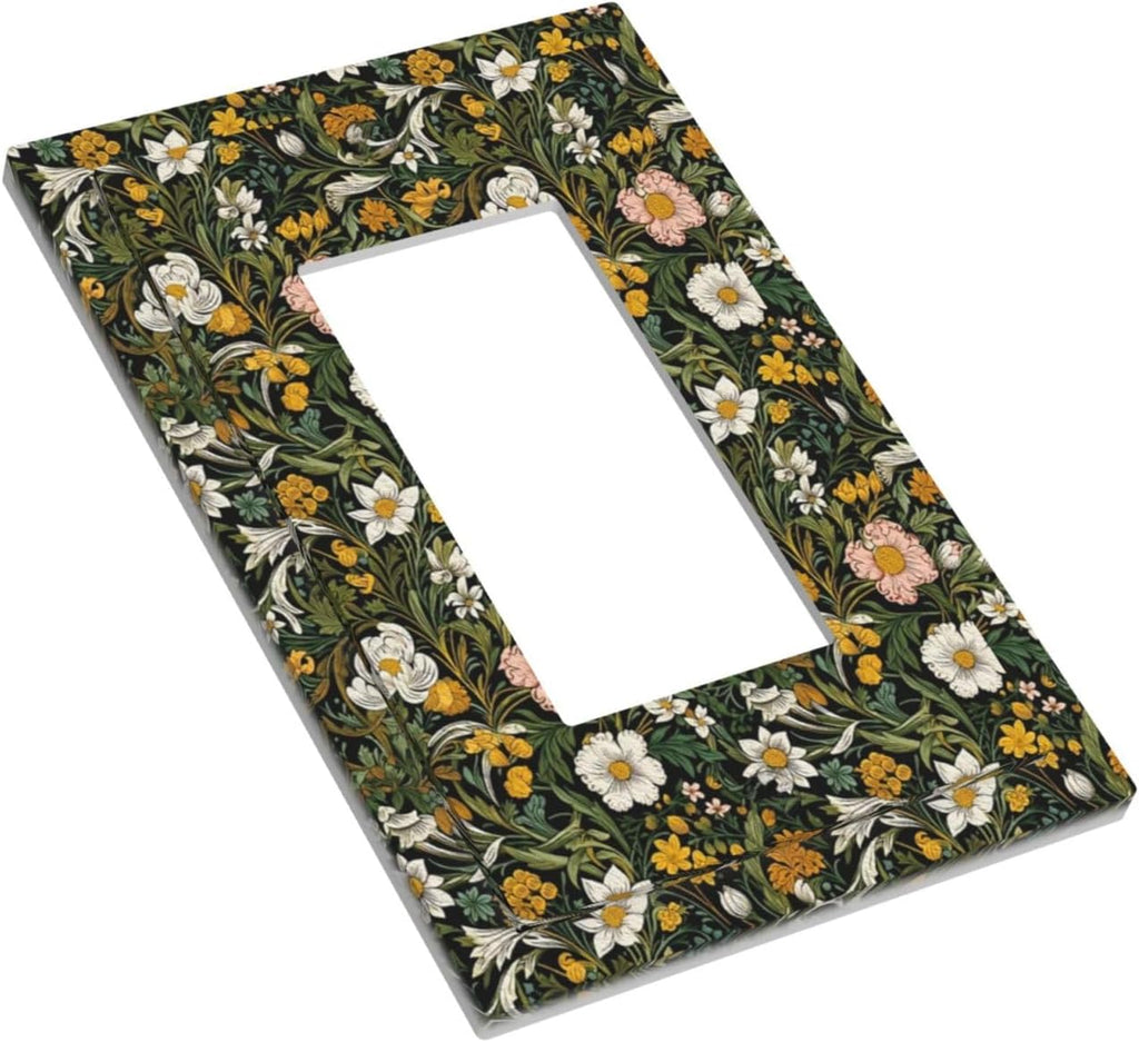 Decorative Outlet Covers Rustic Green Leaf White Daisy Yellow Floral 1 Gang Rocker Light Switch Cover Plate Single Decora Light Switch Covers Wall Plate Faceplate for Bedroom Home Decor