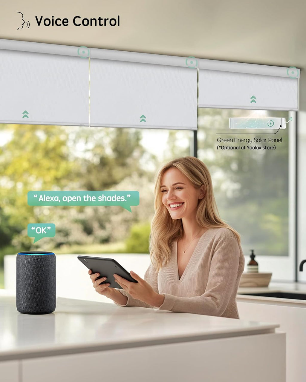 Yoolax Motorized Blinds with Remote, Waterproof Smart Blinds for Windows Blackout Automatic Shades Compatible with Alexa Remote Control Roller Window Shades with Valance, Custom Size (Vinyl-White)