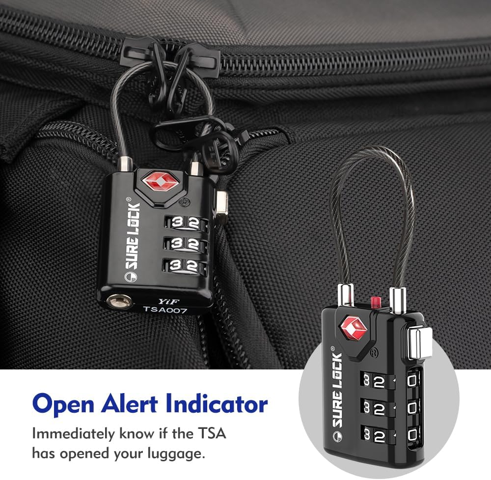 SURE LOCK TSA Compatible Travel Luggage Locks, Inspection Indicator, Easy Read Dials TSA Approved with Zinc Alloy Four Colour