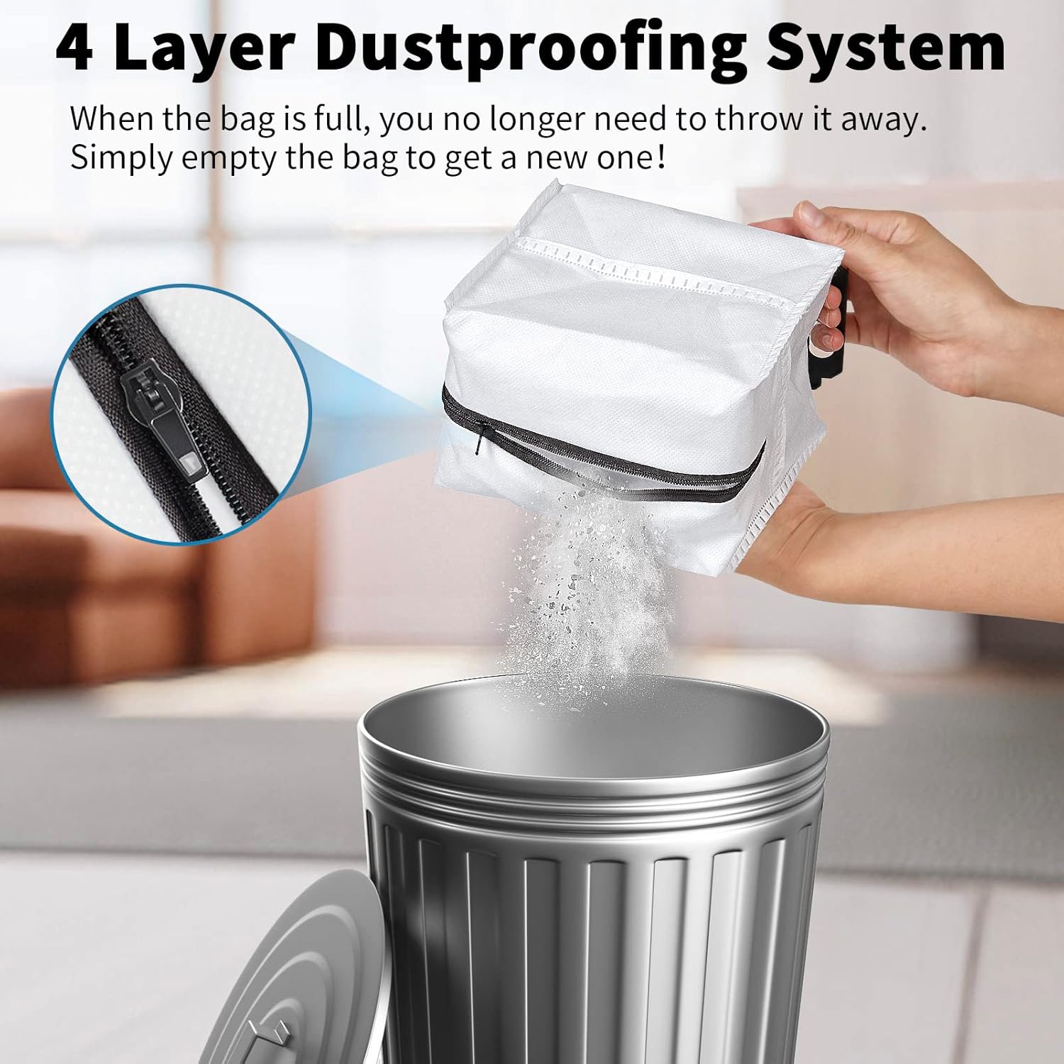 Reusable Vacuum Bags for All iRobot Roomba I & S & J Series Clean Base, 3 Pack, Zipper