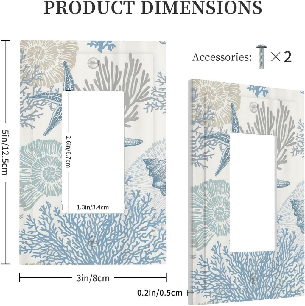Decorative Outlet Covers Blue Starfish Coral Seaweed 1 Gang Rocker Light Switch Cover Plate Single Decora Light Switch Covers Wall Plate Faceplate for Bedroom Decor （2 Pack）
