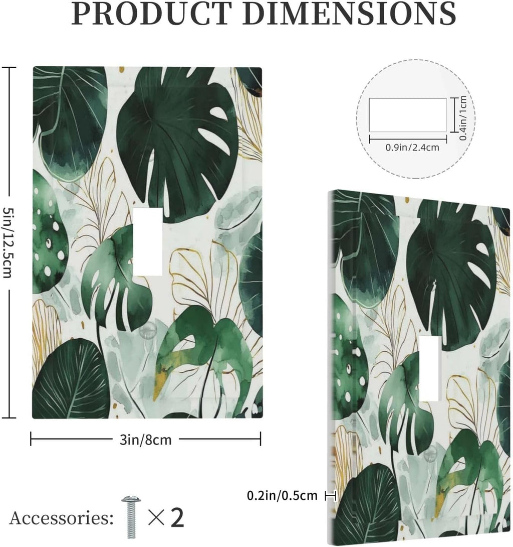 Boho Tropical Green Leaf Watercolor Banana Leaves Decorative Light Switch Cover 1 Gang Single Toggle Device Electrical Faceplate Switchplates Decorator Outlet Wall Plate For Bed Room Living Room Decor