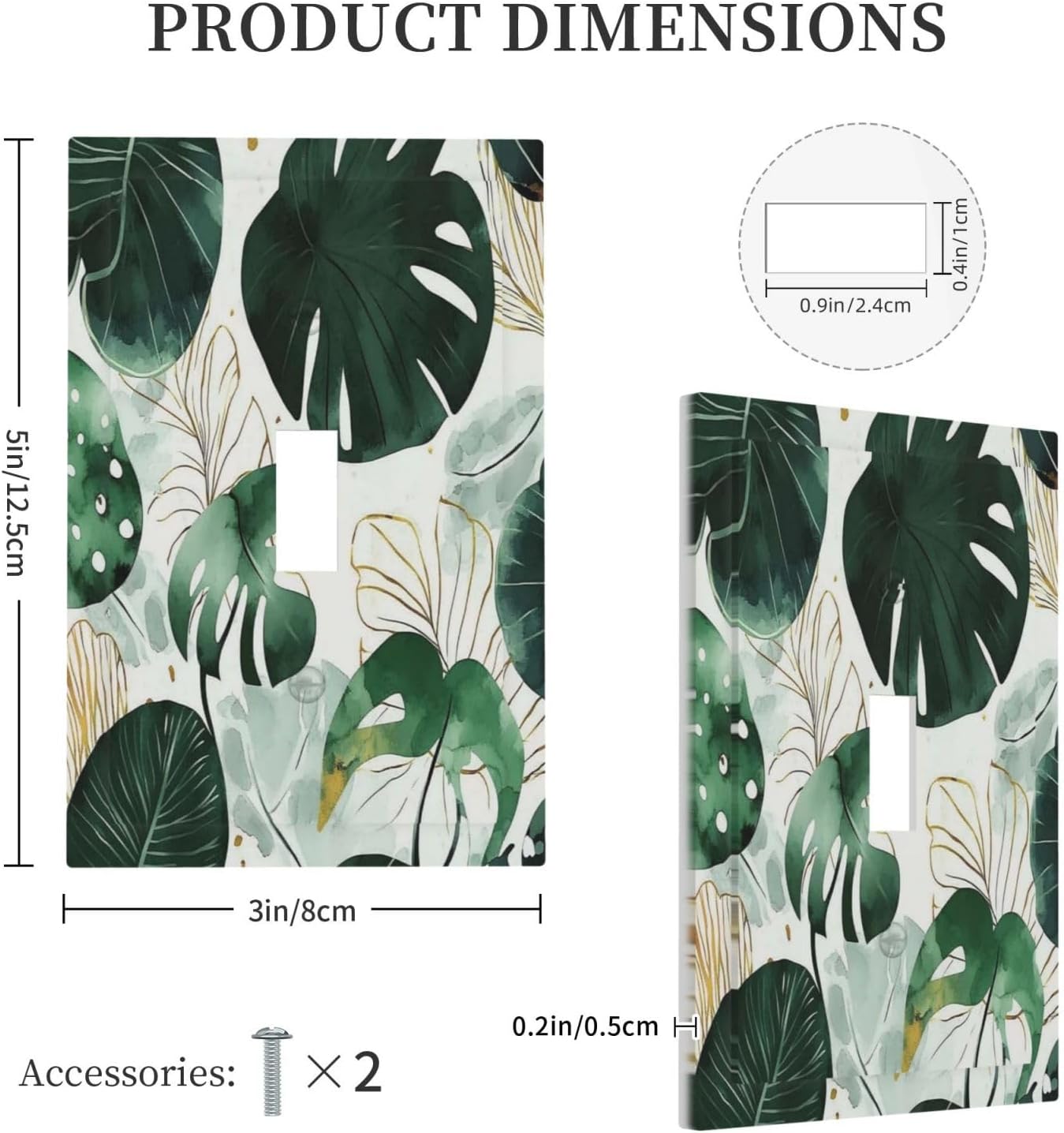 Boho Tropical Green Leaf Watercolor Banana Leaves Decorative Light Switch Cover 1 Gang Single Toggle Device Electrical Faceplate Switchplates Decorator Outlet Wall Plate For Bed Room Living Room Decor