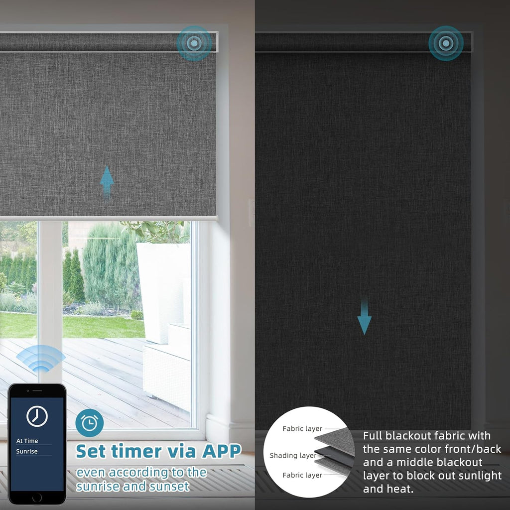 SmartWings Motorized Smart Blinds with Remote, Automatic Blackout Roller Shade Work with Alexa Homekit Thread Google Z-Wave, Electric Blind for Window, Custom Width Up to 110" W,Bouvardia Medium Grey