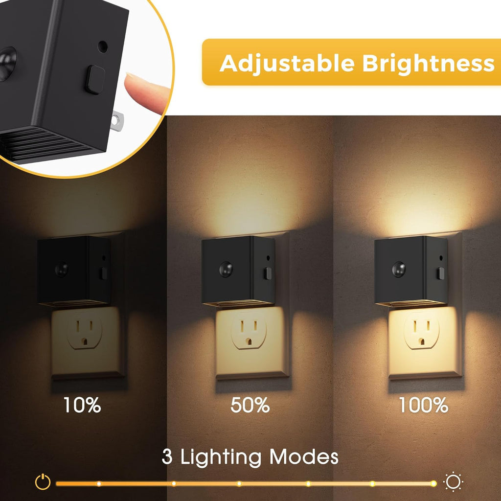 L LOHAS LED Motion Sensor Night Light,[4-Pack] Plug in Night Light with Dusk to Dawn Sensor,Brightness Adjustable,3000K Soft White Nightlight for Bathroom Hallway Kitchen