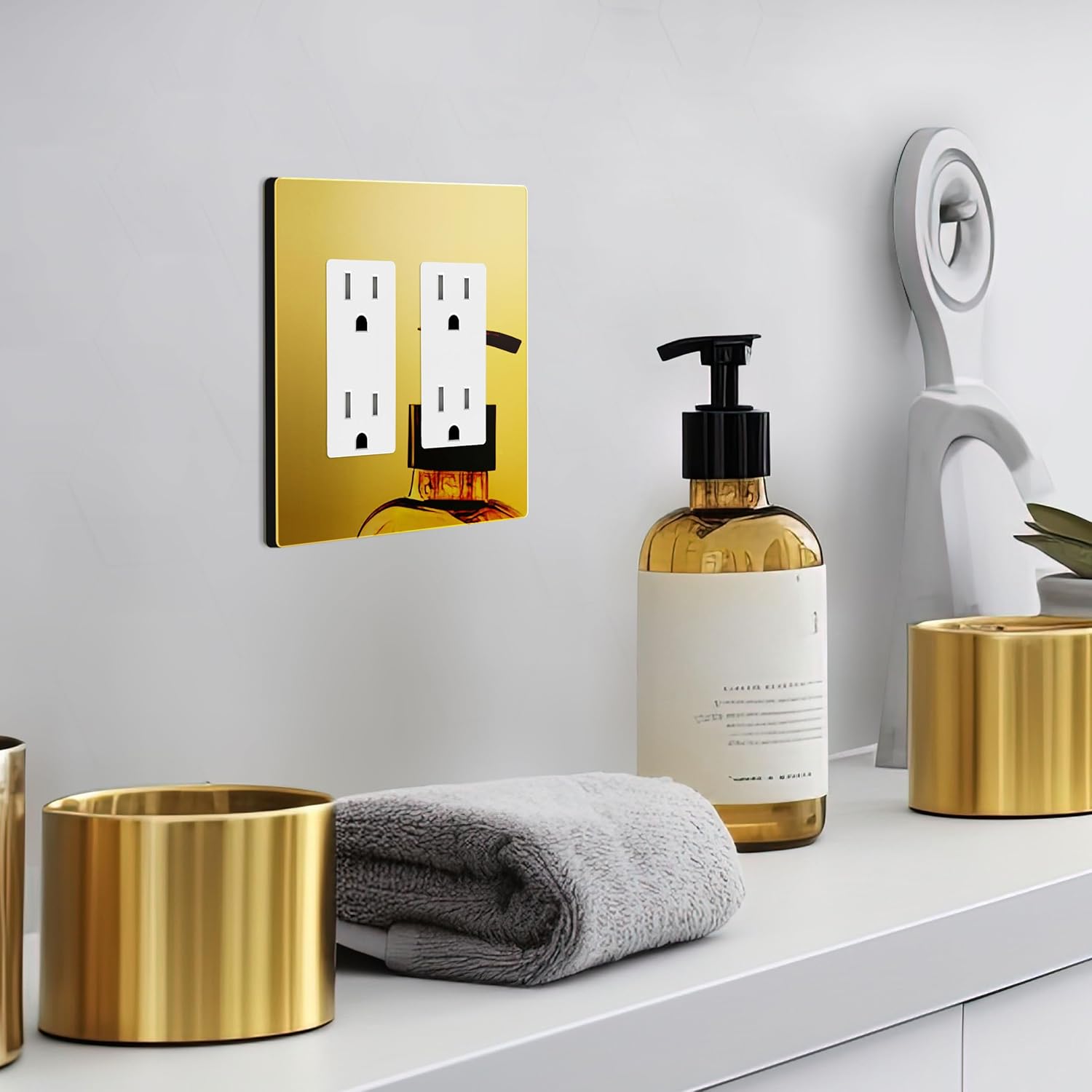 LIDER Double Decorator Wall Plate, Impact Resistant, Mirrored Acrylic, Plexiglass, Reflective Finish, Modern Upgrade, Screwless Light Switch/Outlet Cover, Mid-Size 2-Gang 4.88" x 4.92”Gold