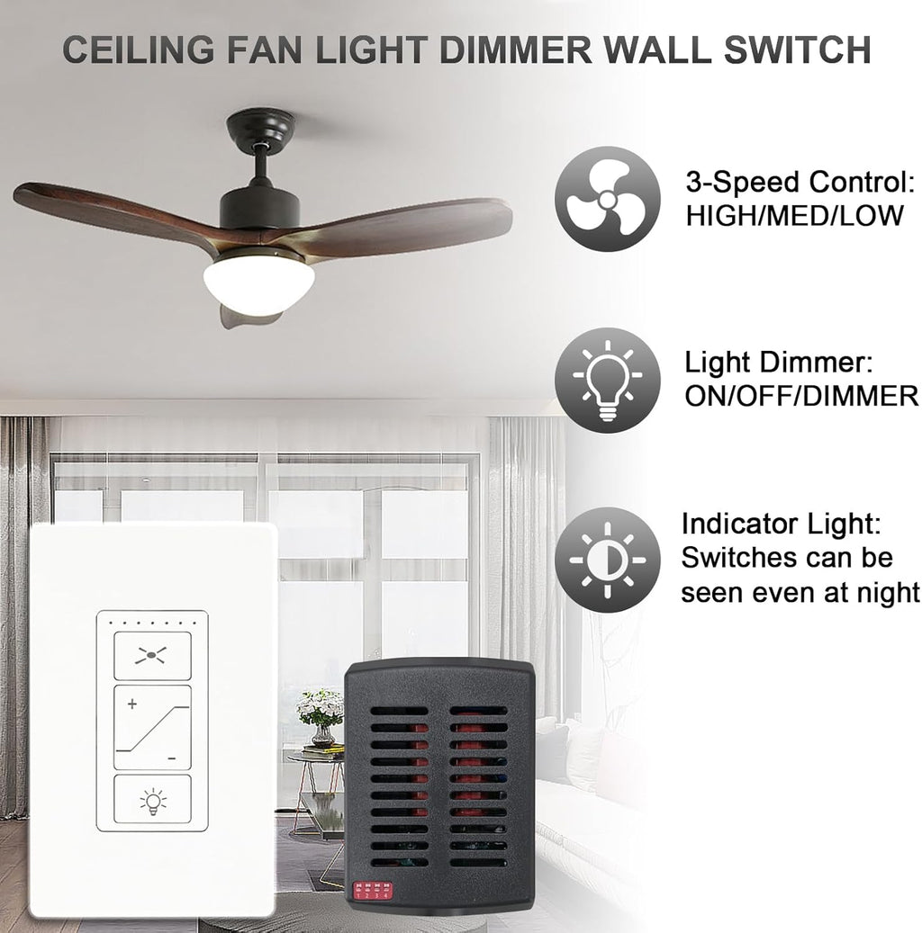 Fan Remote Control Kit, Small Size Receiver Ceiling Fan Remote Control Control for Hunter/Harbor Breeze/Westinghouse/Honeywell/Other Ceiling Fan MINI Black