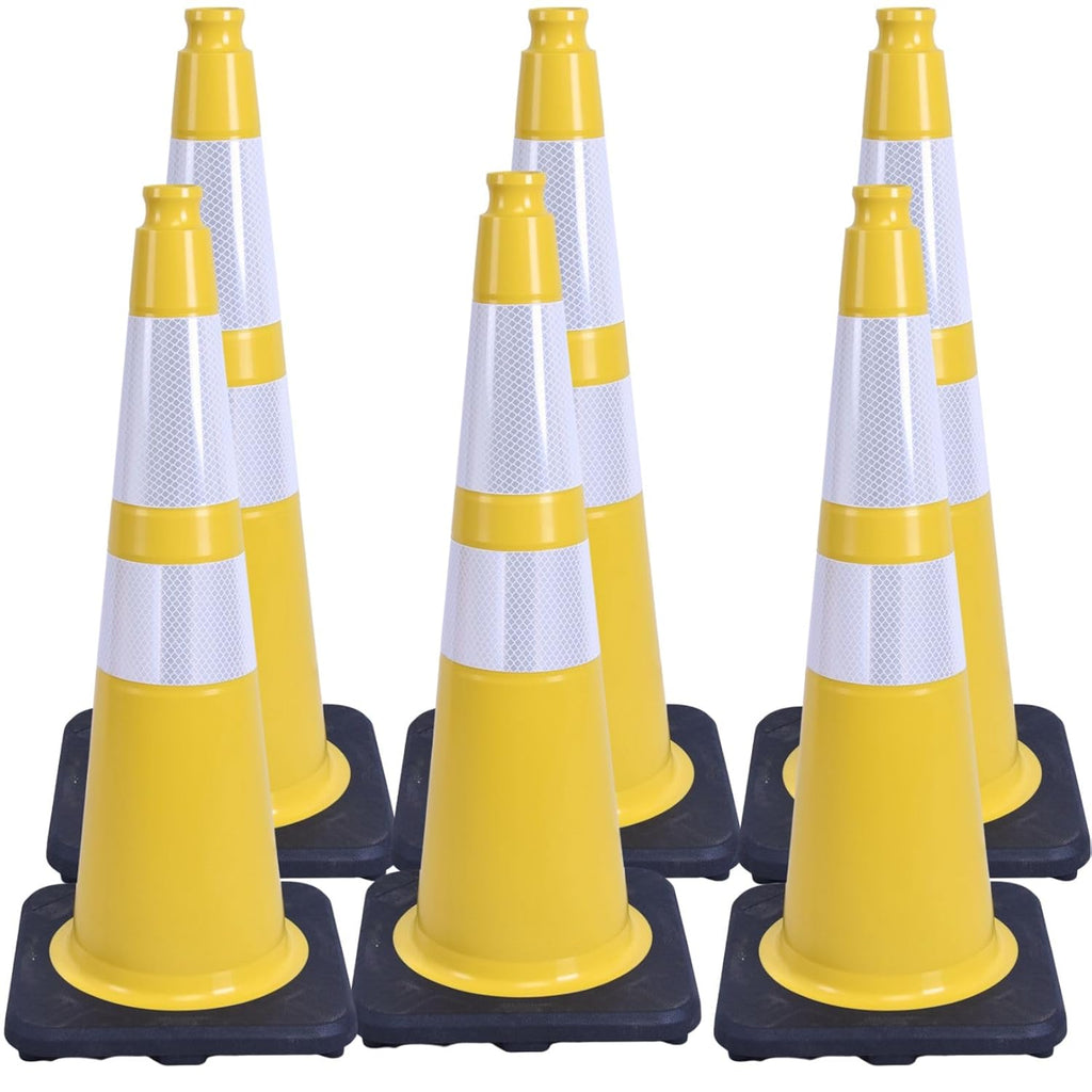 BESEA 6PACK 28 inch Traffic Safety Cones Yellow Road Parking Cones 28" Heavy Duty Construction Cone Structurally Stable for Traffic Control at Public Place(6PCS)