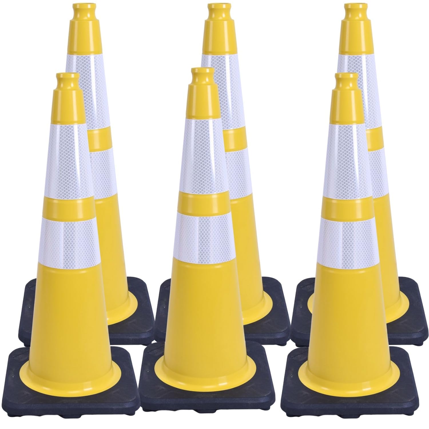 BESEA 6PACK 28 inch Traffic Safety Cones Yellow Road Parking Cones 28" Heavy Duty Construction Cone Structurally Stable for Traffic Control at Public Place(6PCS)