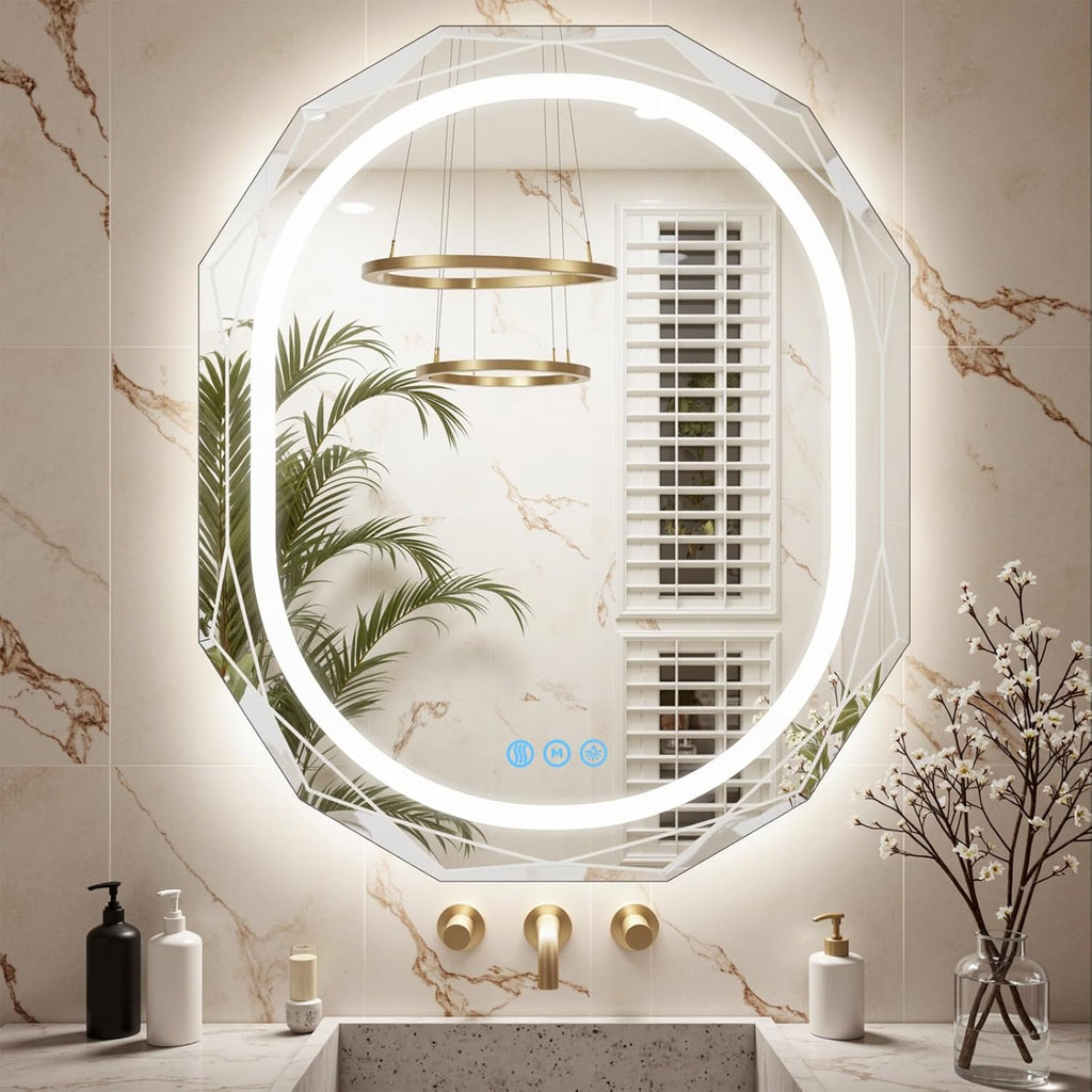 30"X36" Oval LED Bathroom Mirror with Lights, Frameless Vanity LED Mirror for Bathroom with Beveled Edge, Backlit Anti-Fog, Dimmable, 3 Colors, Memory Function, Tempered Glass, Shatter-Proof