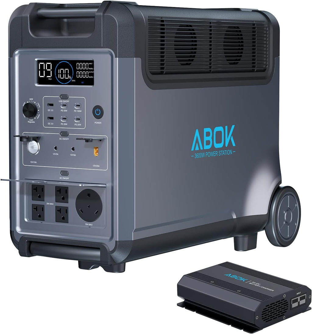 Portable Power Station with 500W Alternator Charger, 3840Wh LiFePO4 Battery, 3600W Electric Solar Generator for Garage, Home, Off-Grid Living, Camping, RVs, Outdoor Adventures, Power Outages