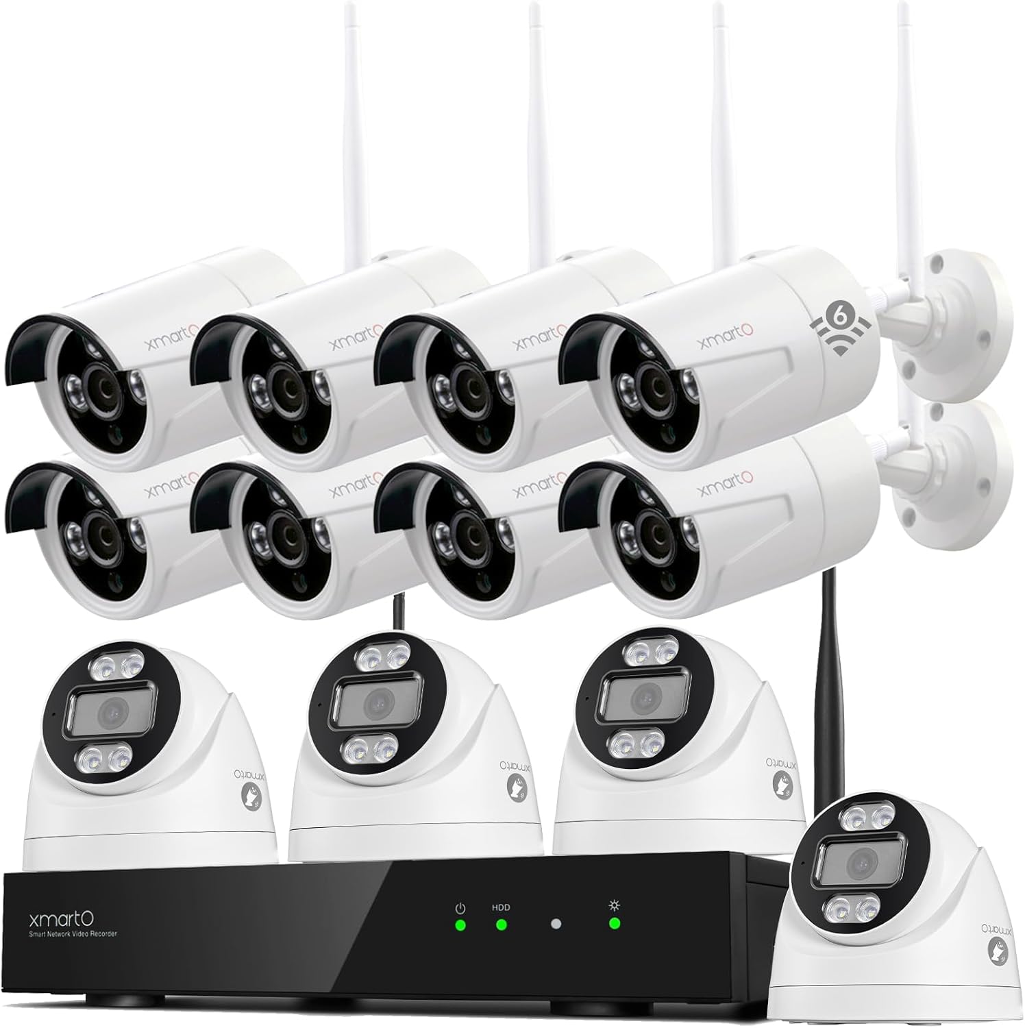 xmartO 16CH 12 Pcs Home Security Camera Kit, 4 * 2K HD Dome Camera and 8 * 2K 3MP Super HD WiFi Home Security Camera, 2-Way Audio, Night Vision, 24/7 Surveillance Camera, No Monthly Fee