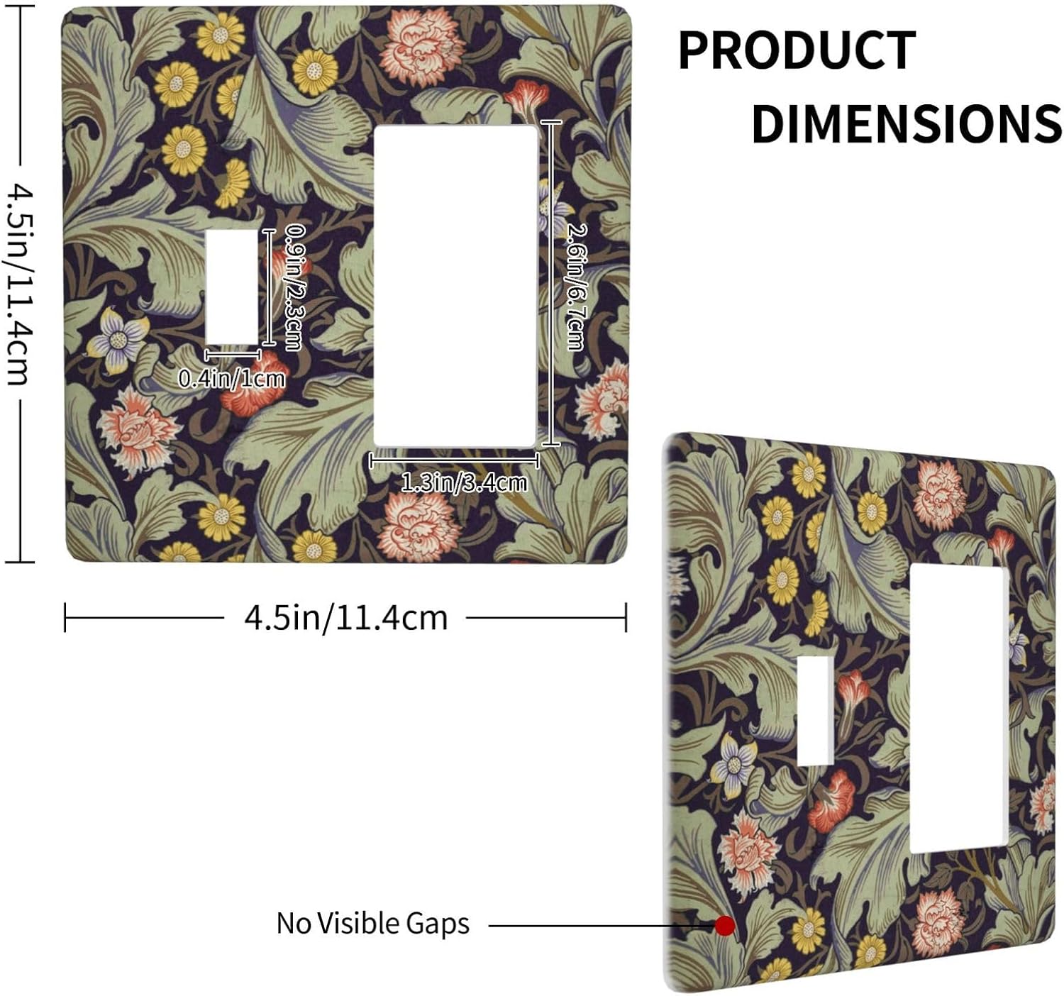 Boho William Morris Floral Green Leaves Flower Outlet Covers 1 Toggle 1 Rocker Combination Decorative Wall Plate Electrical Switch Plates Light Switch Cover Plate for Farmhouse Home Decor