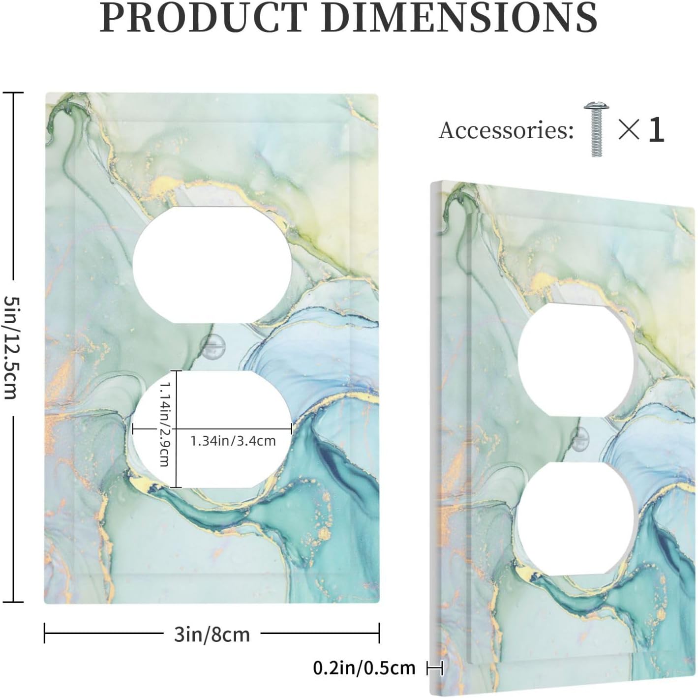 Outlet Covers Teal Gold Marbling Turquoise 1 Gang Duplex Wall Plate Decorative Switch Plates Electrical Receptacle Faceplate Light Switch Cover for Bathroom living Room Decor