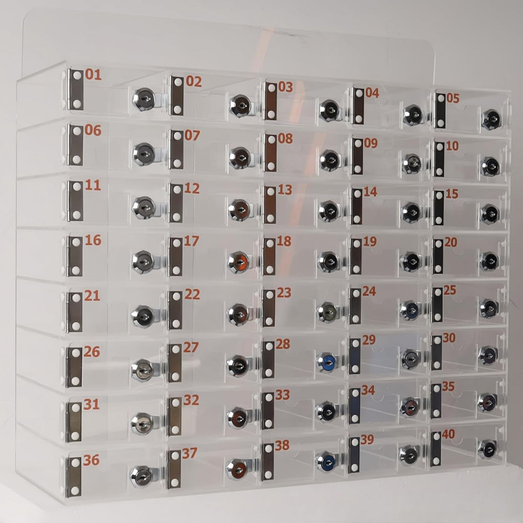 Cell Phone Locker 100 Slots, Wall-Mounted Cell Phone Lock Box with Keys, Acrylic Cell Phone Storage Locker for Employees Office Classroom Gym, Clear Cell Phone Locker Cabinet for Storage (40 Slots)
