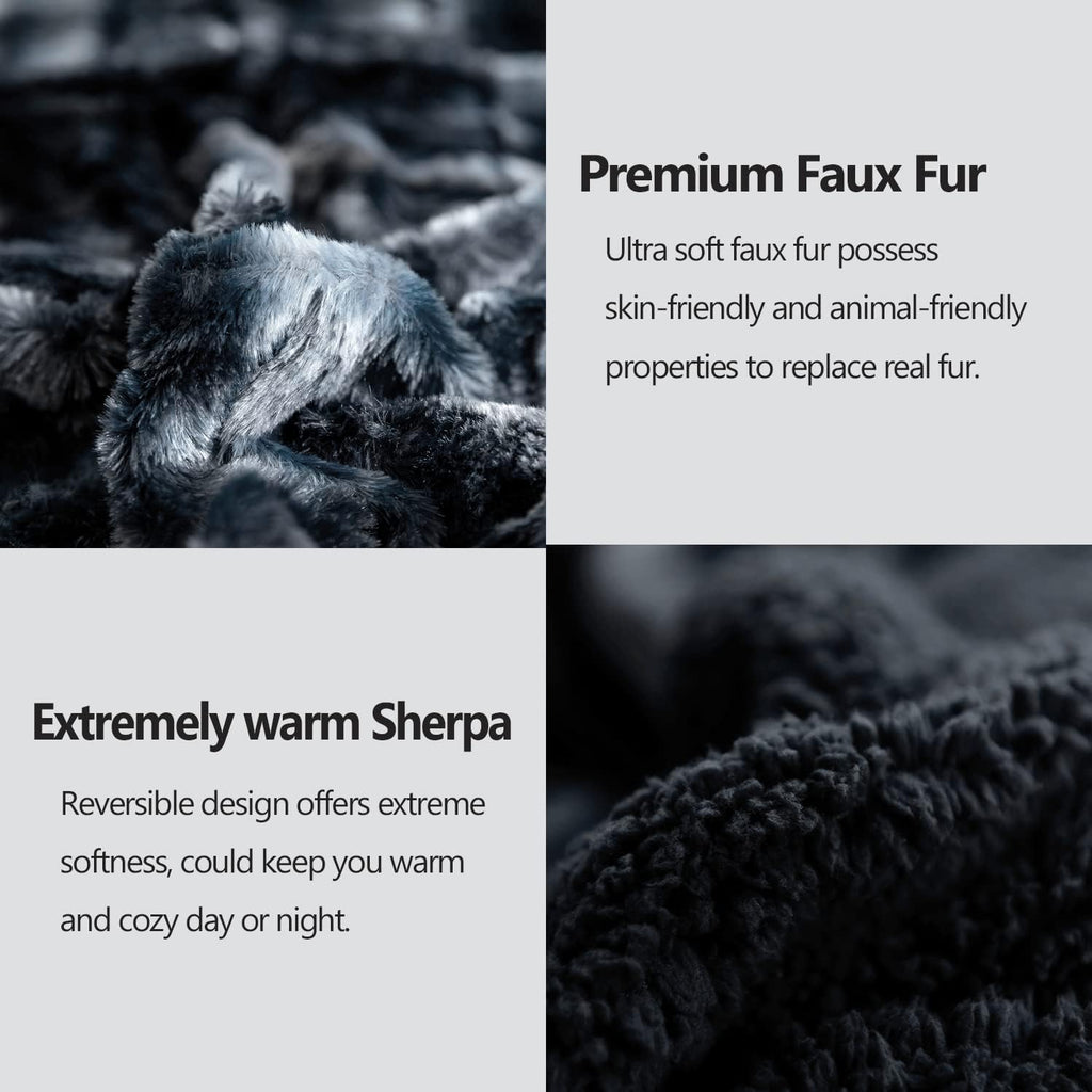 NEWCOSPLAY Super Soft Faux Fur Blanket Twin Size Tie-dye Black Sherpa Fuzzy Plush Warm Blanket for Sofa Bed (Tie-dye Black, Twin(60"x80"))