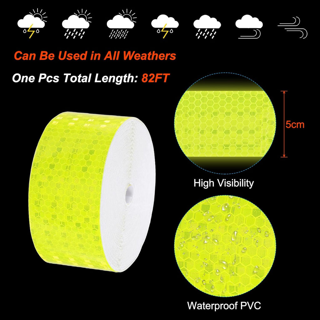 PATIKIL 2 Inch x 82 ft Reflective Tape, 1 Roll Waterproof Self Adhesive High Visibility Caution Warning Safety Tape Reflector with Scraper for Trucks Trailers Cars, Bright Yellow