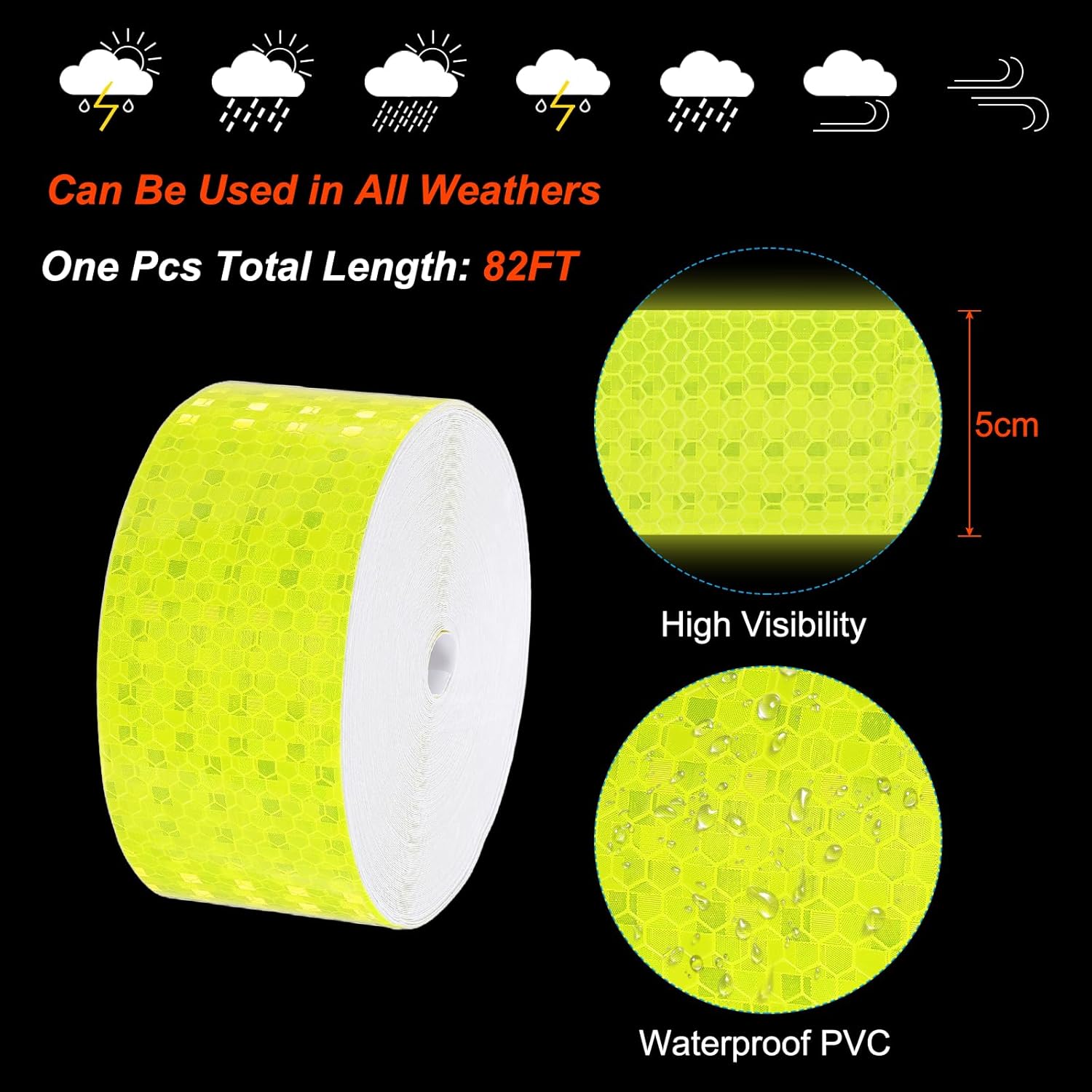 PATIKIL 2 Inch x 82 ft Reflective Tape, 1 Roll Waterproof Self Adhesive High Visibility Caution Warning Safety Tape Reflector with Scraper for Trucks Trailers Cars, Bright Yellow