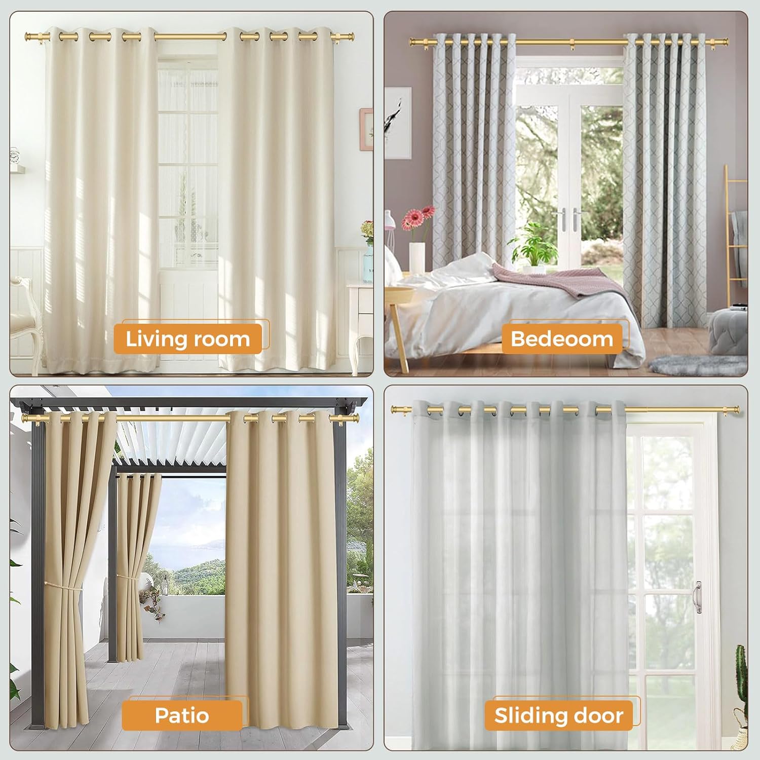 TONIAL Curtain Rod 32 to 115 Inch, Telescoping Splicing 3/4 Drapery Rods for Windows Decorative Single Rod with Small Cap End, Antique Gold