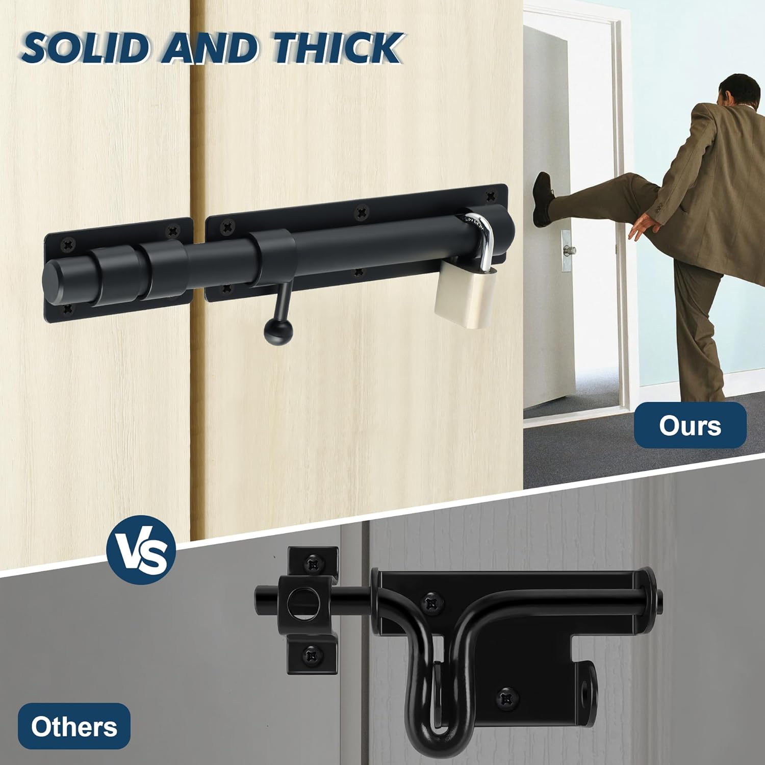 Alise 10 inch Barrel Bolt Latch, Slide Bolt Latch, Heavy Duty Solid SUS304 Stainless Steel Slide Lock for Wooden Fence,Barn Door,Interior or Outdoor Door Matte Black MST8100-B