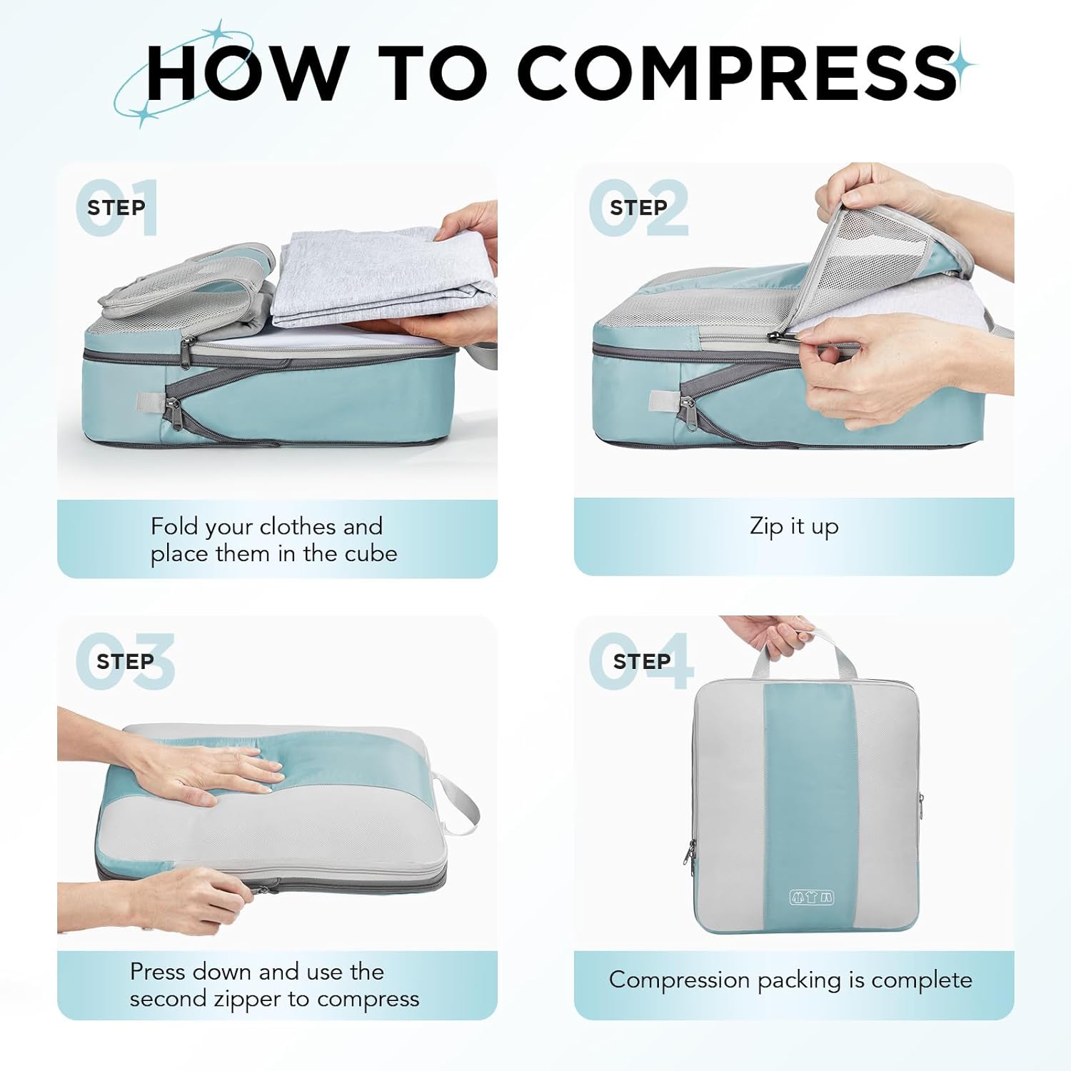 8 Set Compression Packing Cubes for Travel Essentials,Compressible Expandable Packing Cubes for Suitcase,OlarHike Luggage Organizer Bags for Travel,Handy Helper for Organizing Clothes(Blue Gray)