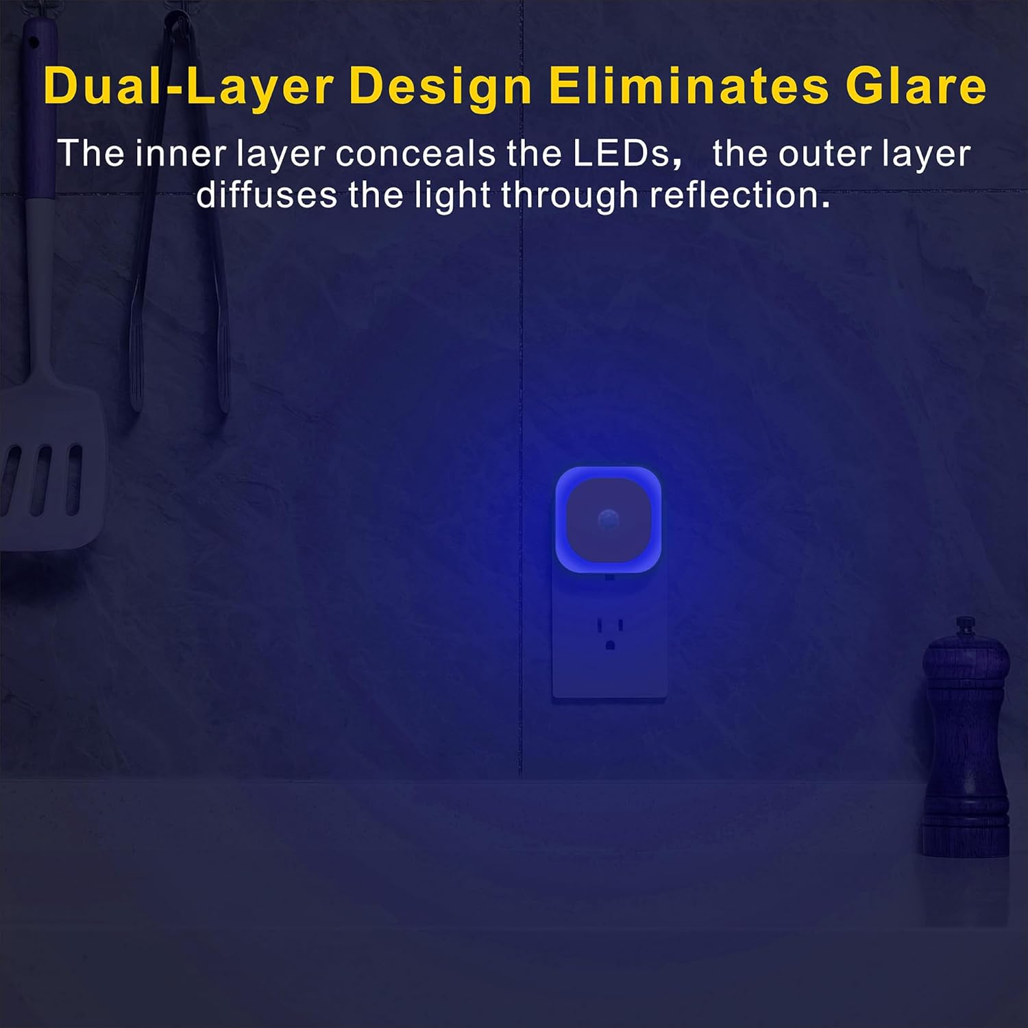 2 Pack Plug in Night Light with Motion Sensor & Dusk to Dawn Sensor, 3 Sensor Modes, Blue Night Lights Plug into Wall, Dimmable Nightlight for Bathroom, Bedroom, Indoor
