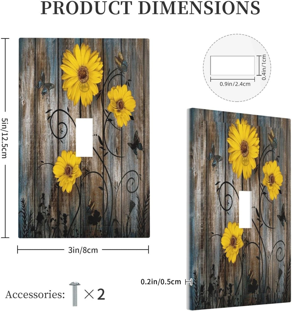 Rustic Barn Sunflower Wooden Daisy Flower Plank Decorative Light Switch Cover 1 Gang Single Toggle Device Electrical Faceplate Switchplates Decorator Outlet Wall Plate for Farmhouse Home Decor