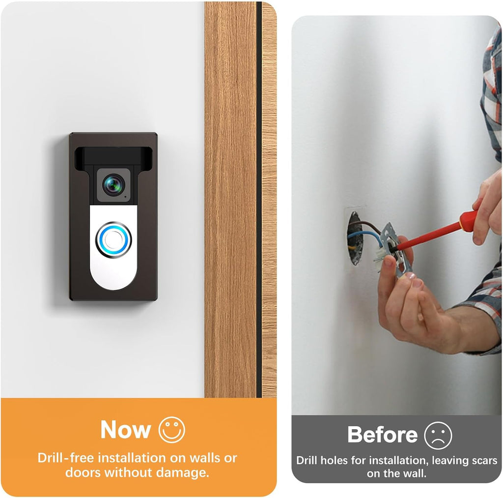 No Drill Adhesive Video Doorbell Mount Compatible for Ring/Blink Video Doorbell, Not Block Doorbell Sensor, QIBOX Anti-Theft Camera Mount Bracket Cover Holder