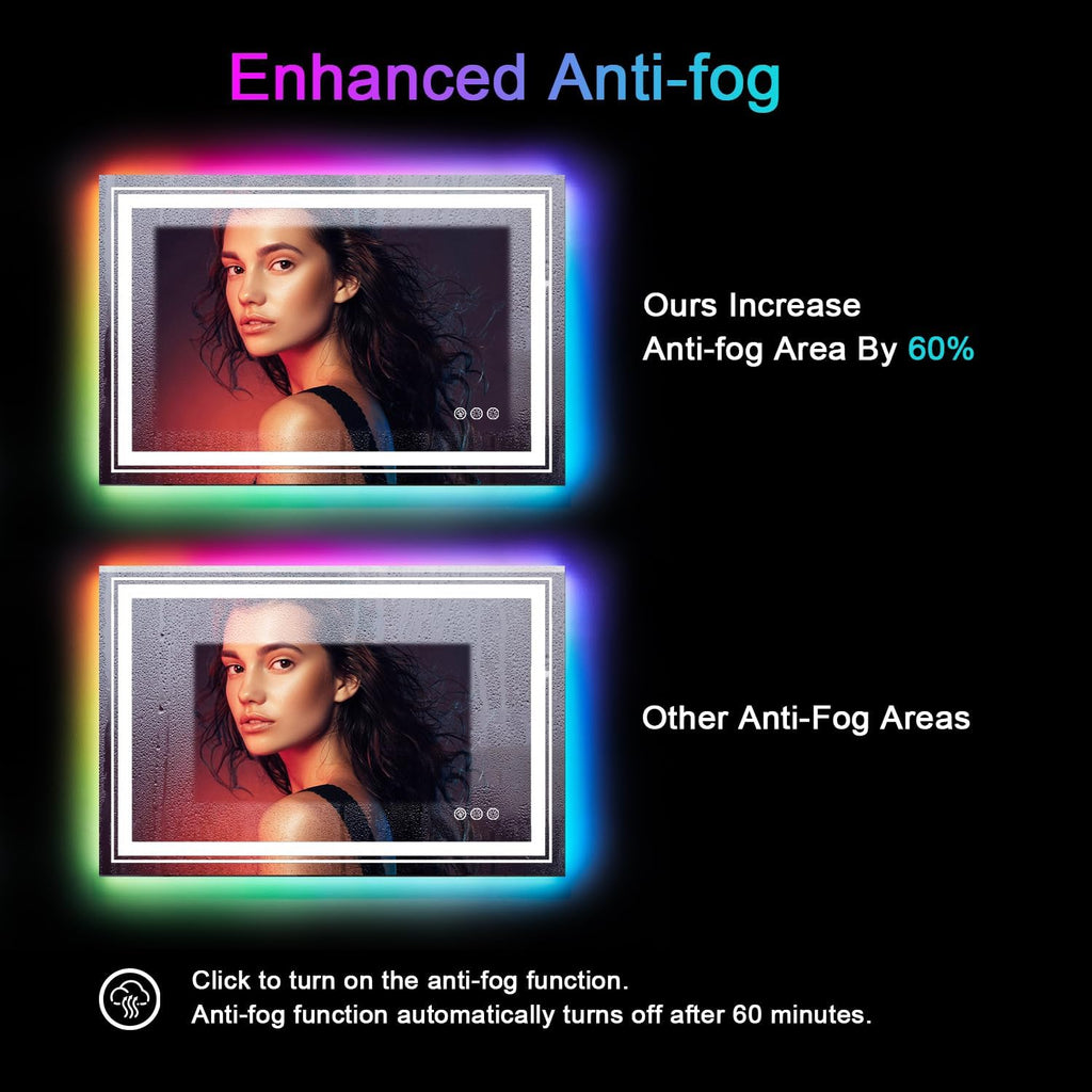 LED Mirror for Bathroom, 30"X36" with 8 RGB Backlit +3 Front Lit (Adjustable Individually), Anti-Fog, Lighted Bathroom Vanity Mirror for Wall, Shatterproof, Memory Function, Tempered Glass