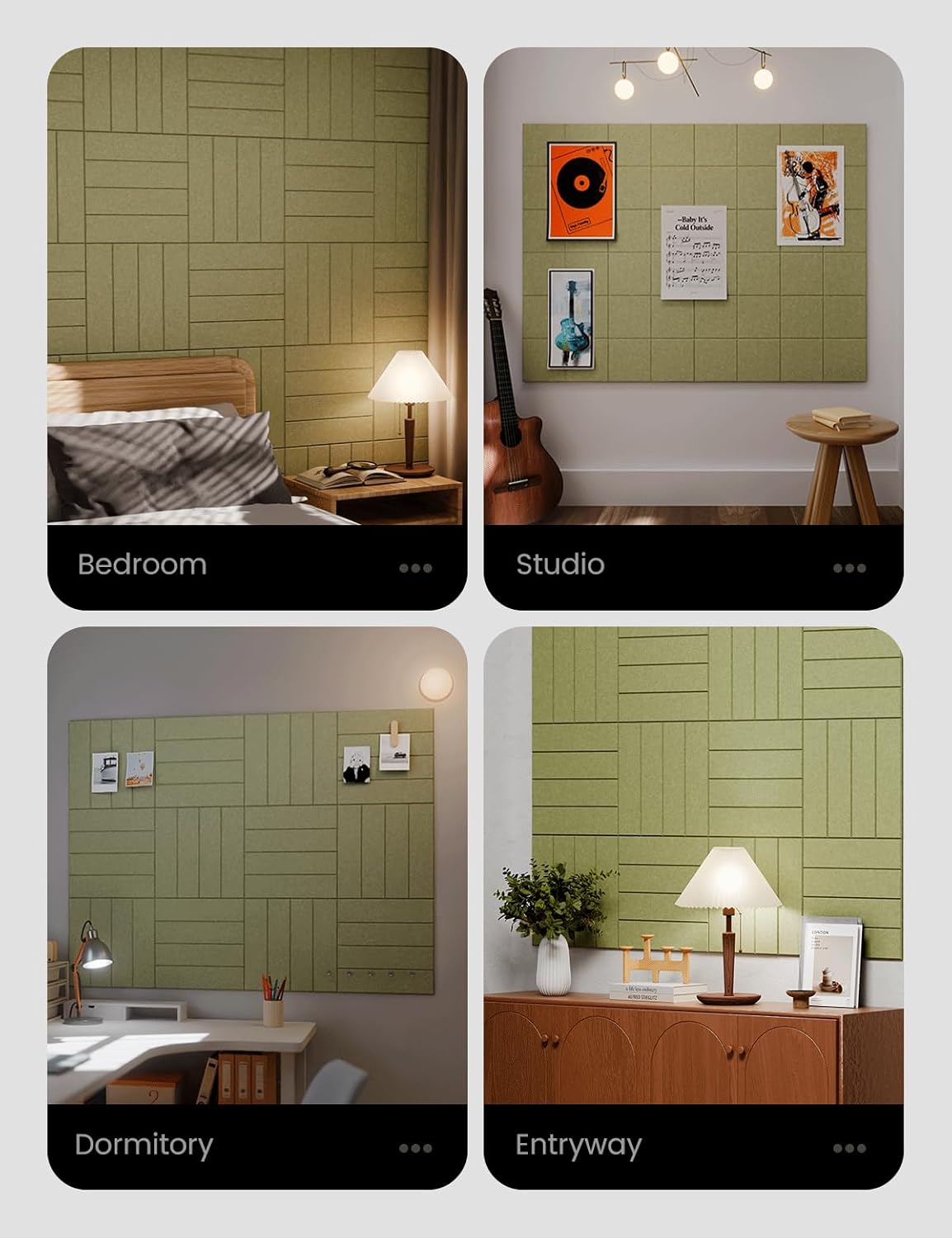 Large Felt Bulletin Board 48" x 36" Cork Board Alternative-12 Pack with 70 Safe Removable Adhesive Tabs, Cork Boards for Walls Cork Board for Home Office Classroom Pin Board (Olive Green)