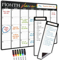 Magnetic Dry Erase Monthly Calendar - 17"x12" Monthly Calendar for Fridge - 4"x12" List Board 2 Pcs - 6 Extra Fine Point Markers Included - Shipped Flat