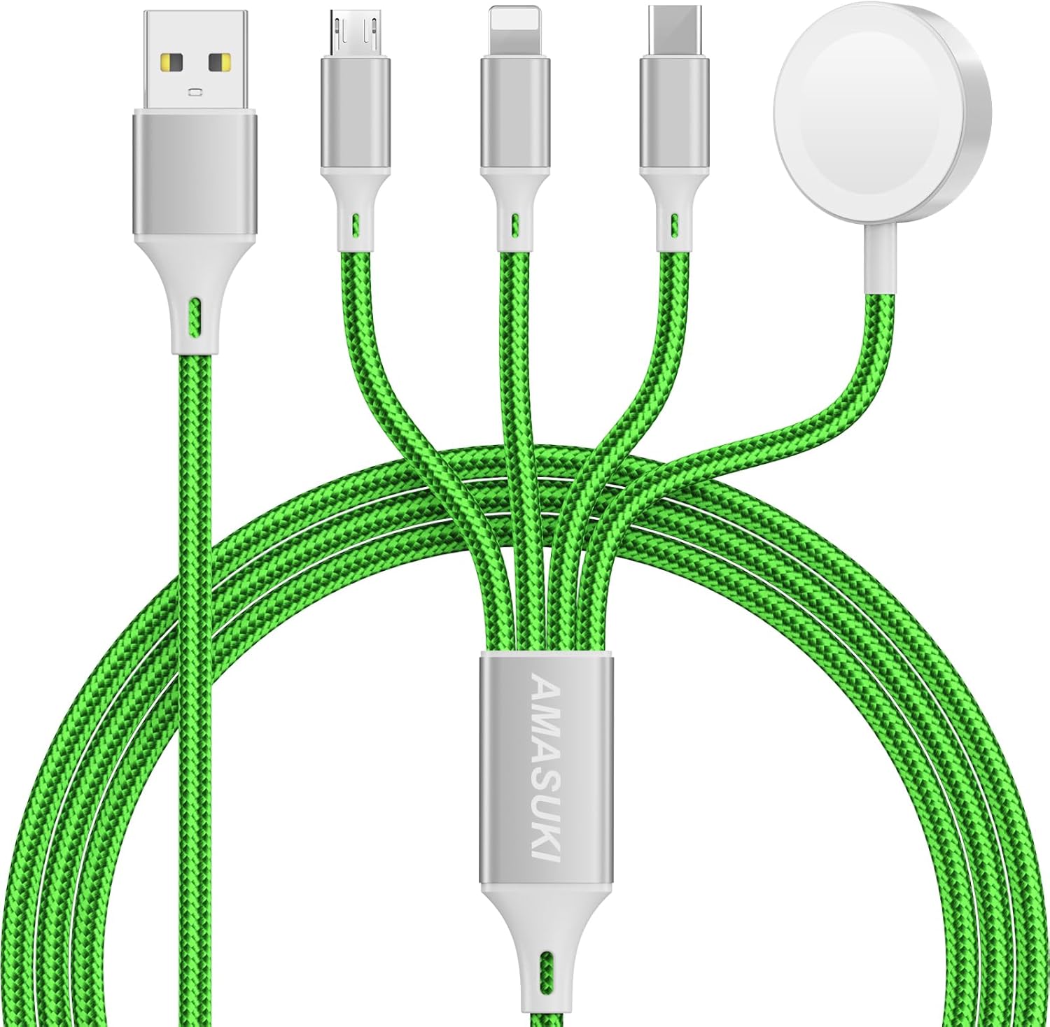 Travel Essentials,4 in 1 for Apple Watch Charger/iPhone Charger/Multi Charging Cable,Vacation RV Camping Essentials,USB C/L/Micro Portable Charger for iWatch 11-1/iPhone 17-12,Car&Gift-Green