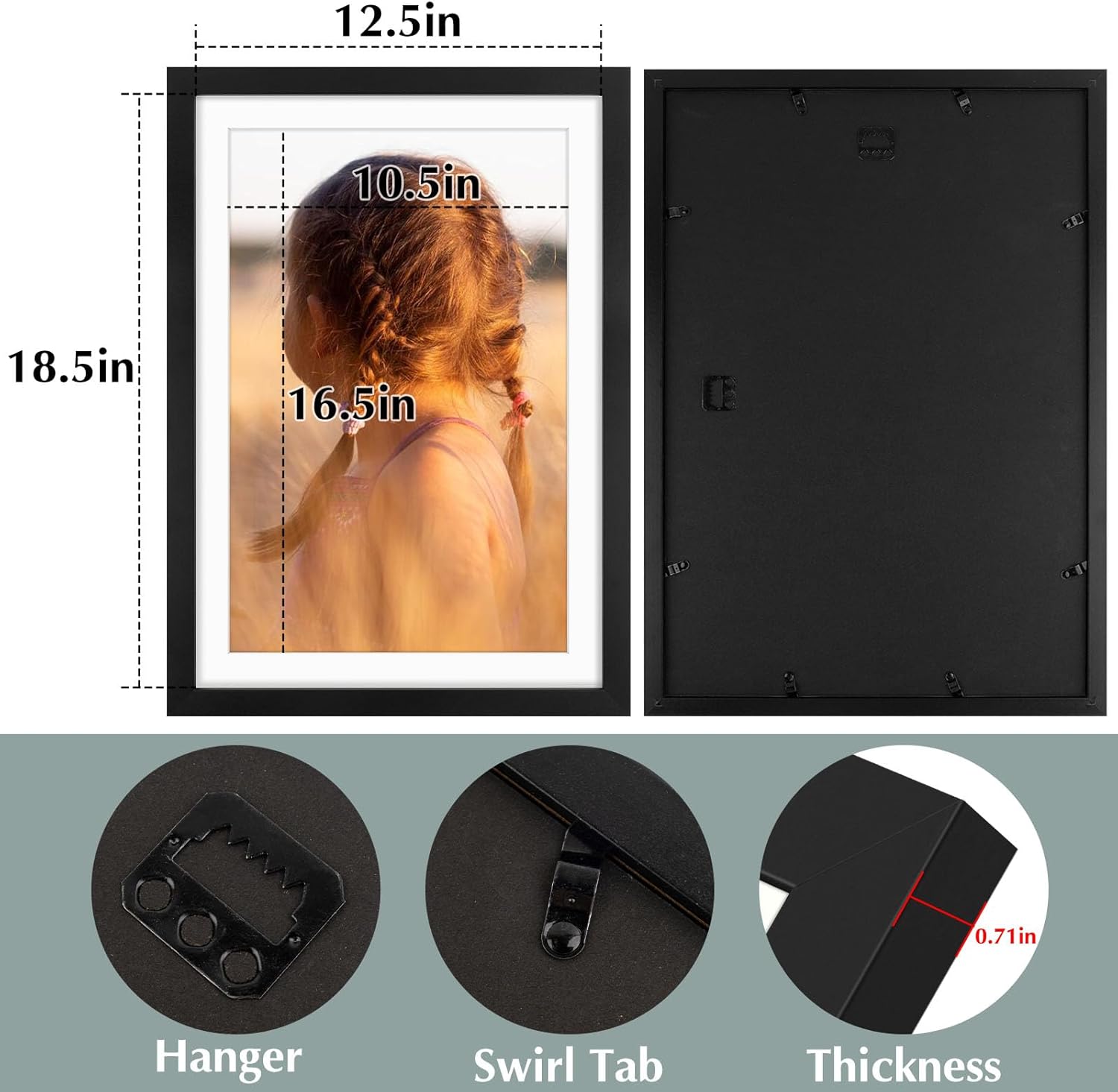 Golden State Art, 13x19 Picture Frame With Mat for 11x17 - High Definition Glass Wall Mounting Horizontal Vertical Display (Black, 1 Pack)