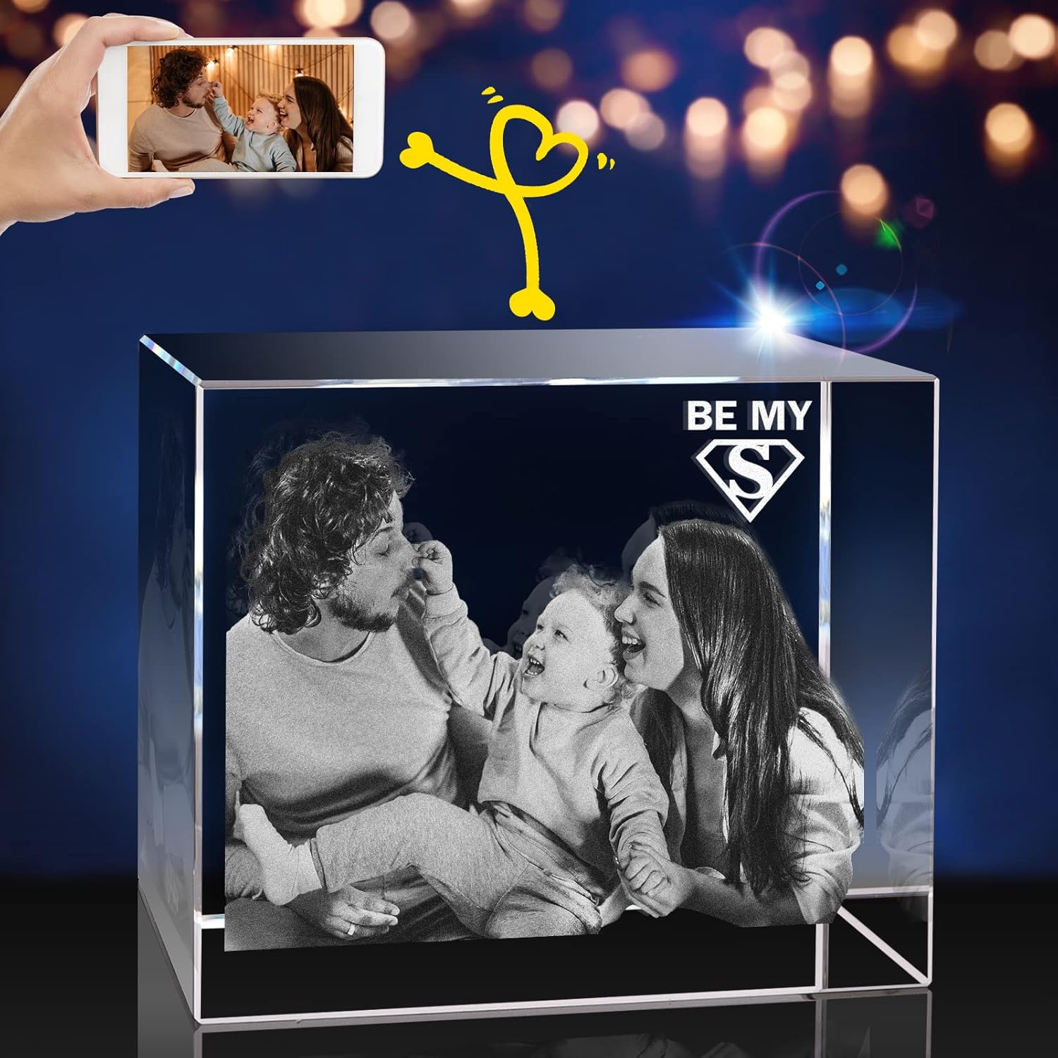 3D Crystal Photo,Christmas Personalized Gift,Personalized Gifts with Your Photo for Dad, Mom, Him, Her, Wife and Husband. Customized Picture Gift for Christmas, Birthday, Wedding, Anniversary, Memorial, Valentines Day