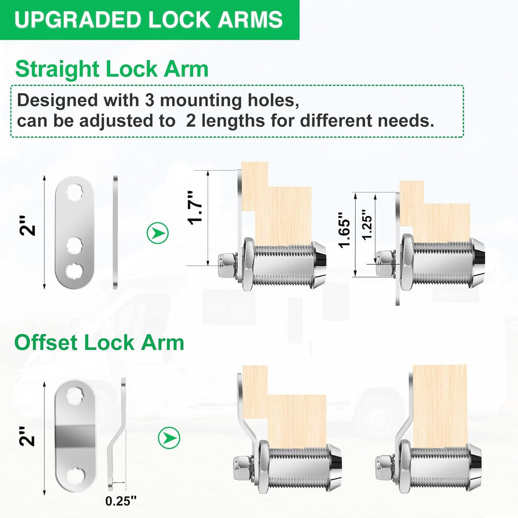 10Pack Cabinet Lock with Keys, 1-1/2" RV Storage Locks Keyed Alike, RV Locks for Storage Door, Camper Toolbox RV Cam Locks with Manual (Chrome - 10 Pack, 1-1/2 Inch)