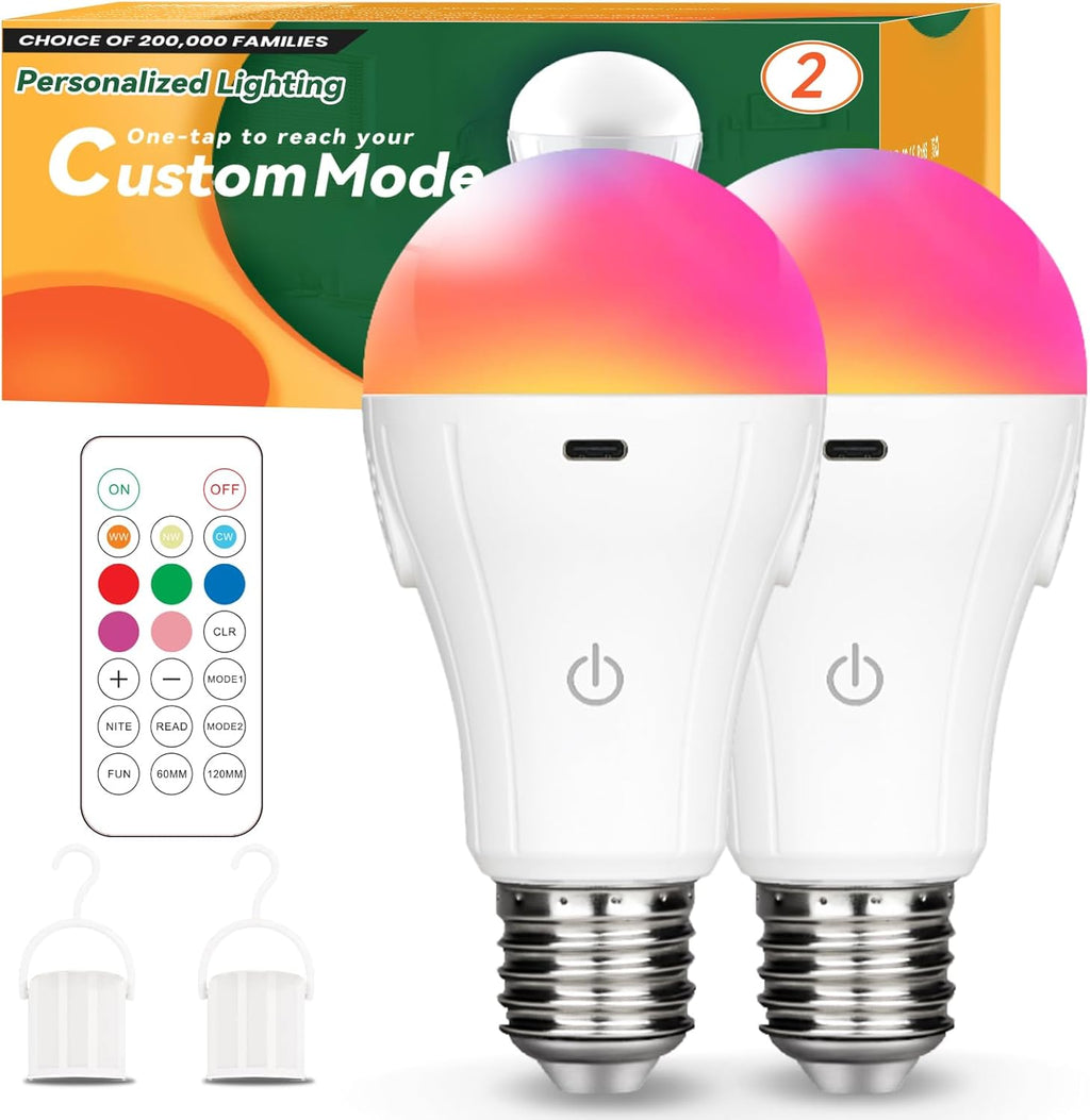 Neporal MagicGlow Rechargeable Light Bulb with Memory Mode, Remote & Touch Control – Dimmable A19 Battery Operated Bulb for Indoor Wall Sconce, Nursery, Bedroom, Kitchen