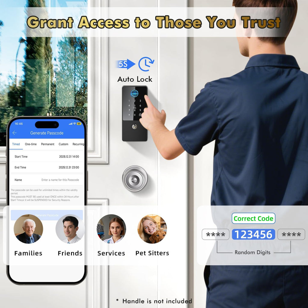 Smart Lock, Upgrade Keyless Entry Deadbolt Smart Lock with Keypad, Fingerprint Door Lock, Smart Locks for Interior Front Door, Biometric Digital Door Lock with Code App Control Auto Lock(Matte Black)