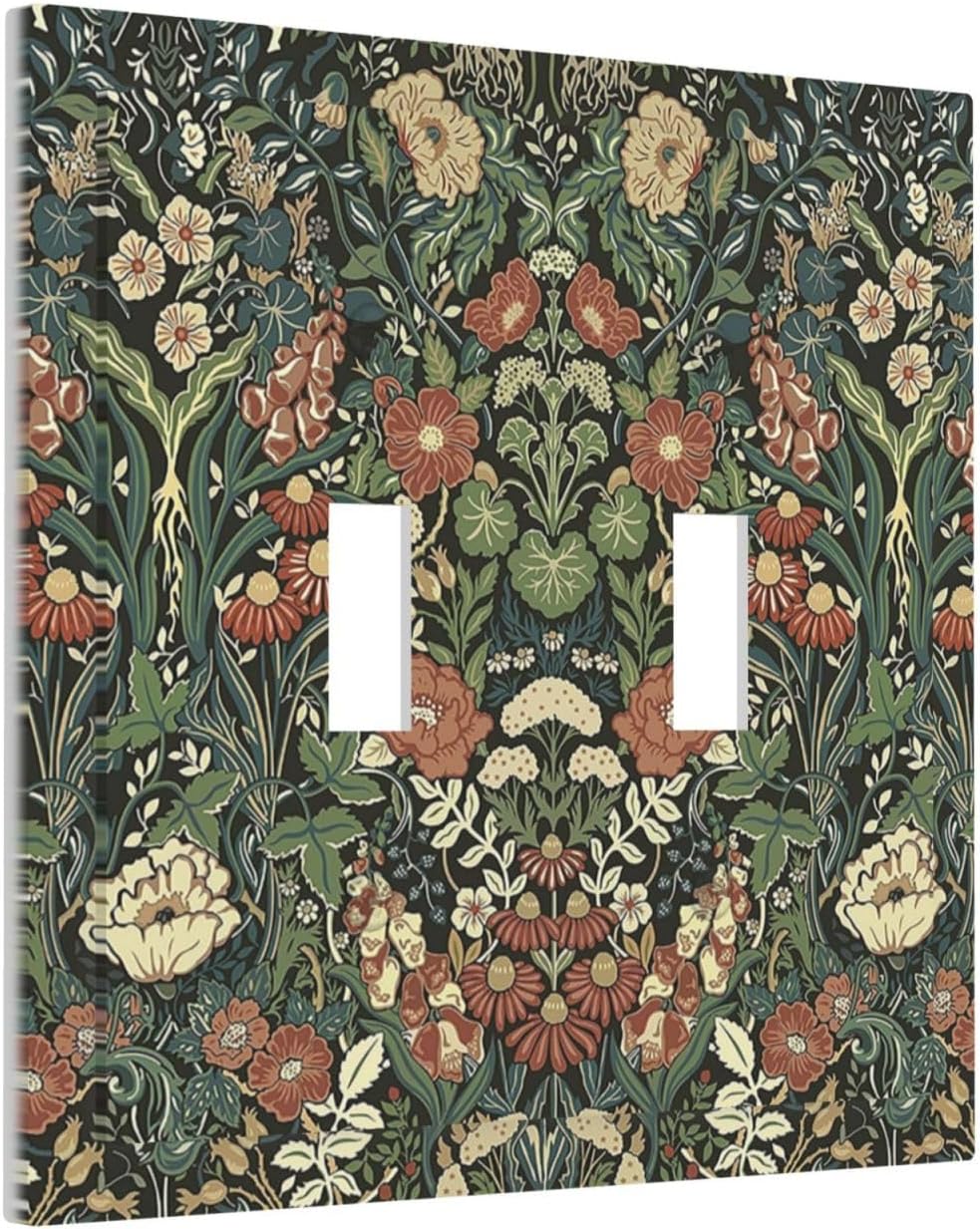 Decorative Switch Plates Vintage Dark Floral William Morris Green Flower 2 Gang Double Toggle Outlet Light Switch Cover Wall Plate Electrical Faceplate for living Room Home Decor