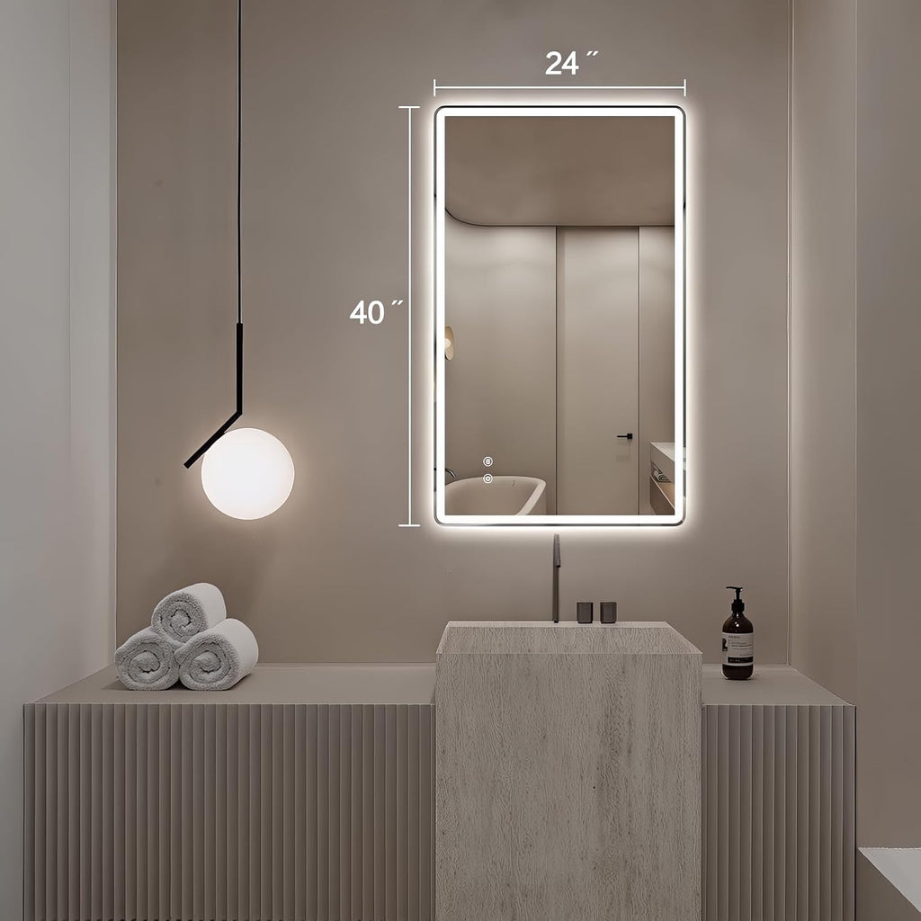 Niccy Led Mirror for Bathroom, 40"x24" Frameless Frontlit and Backlit Mirror for Wall Lighted Mirror with Bedroom 3 Color, Defogger, Explosion-Proof, HD Glass, IP65 Vanity Mirror Horizontal/Vertical