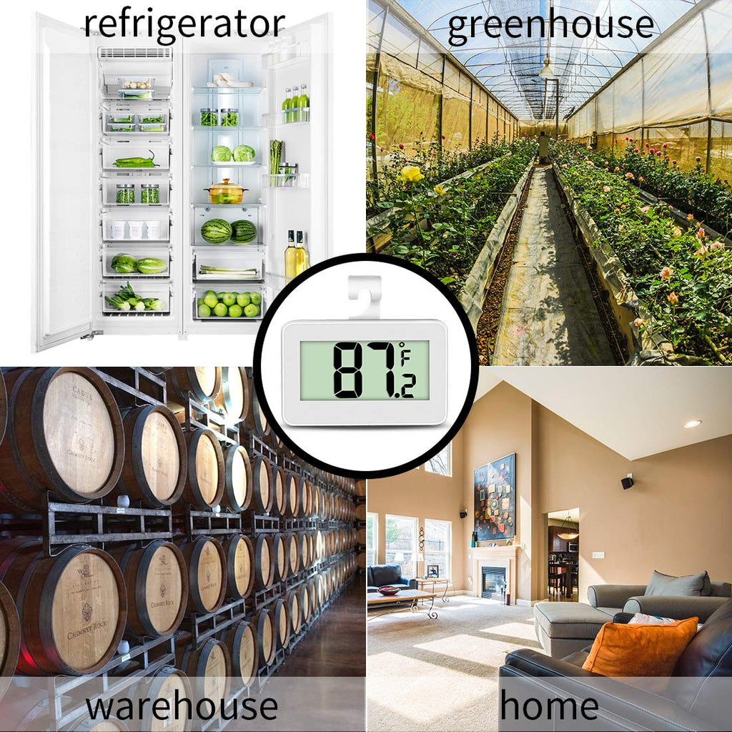 Mini Refrigerator Fridge 2 Pack Digital Freezer Thermometer Waterproof Room Thermometer with Hook, Large LCD Display
