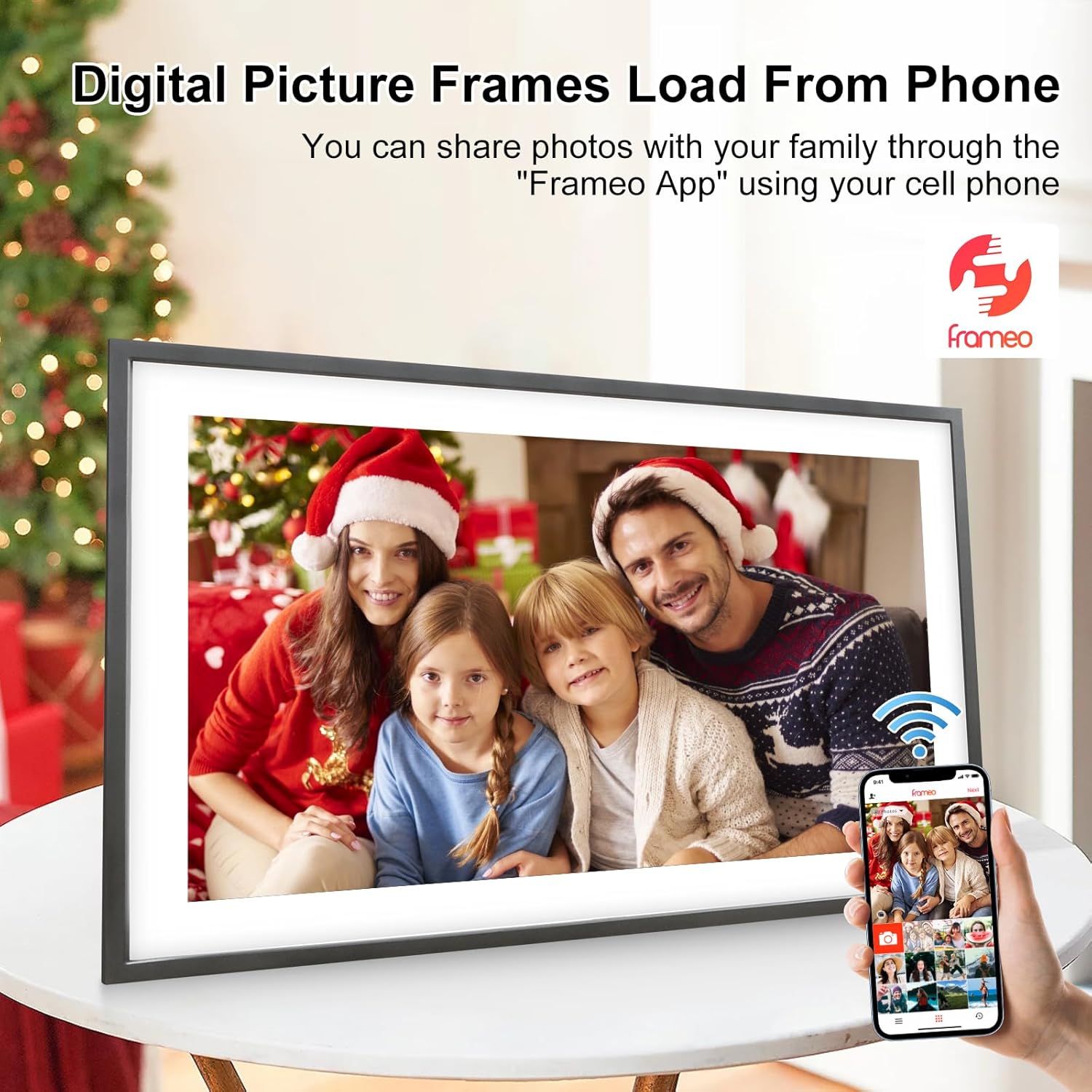 Digital Picture Frame 15 Inch Large Frameo Digital Photo Frame，32GB, 1920 * 1080 IPS HD Touch Screen, Electronic Picture Frame IPS Touch Screen with Auto-Rotate, Frameo Digital Frame WiFi