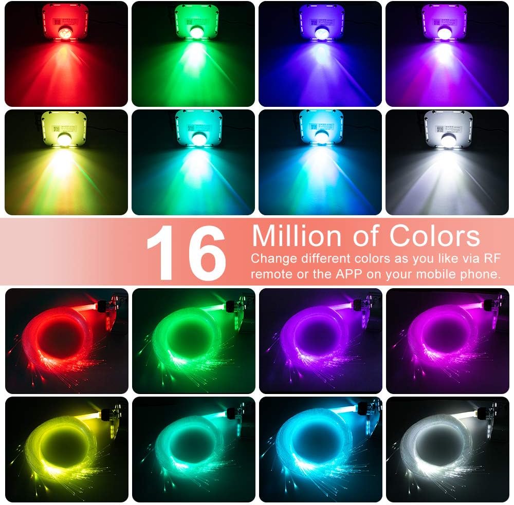AZIMOM High Brightness 32W Twinkle Fiber Optic Light Source RGBW Light Box Engine Diver Bluetooth/RF Remote Control Music Sensor Mode for Car Home Star Ceiling Light Effect Decoration
