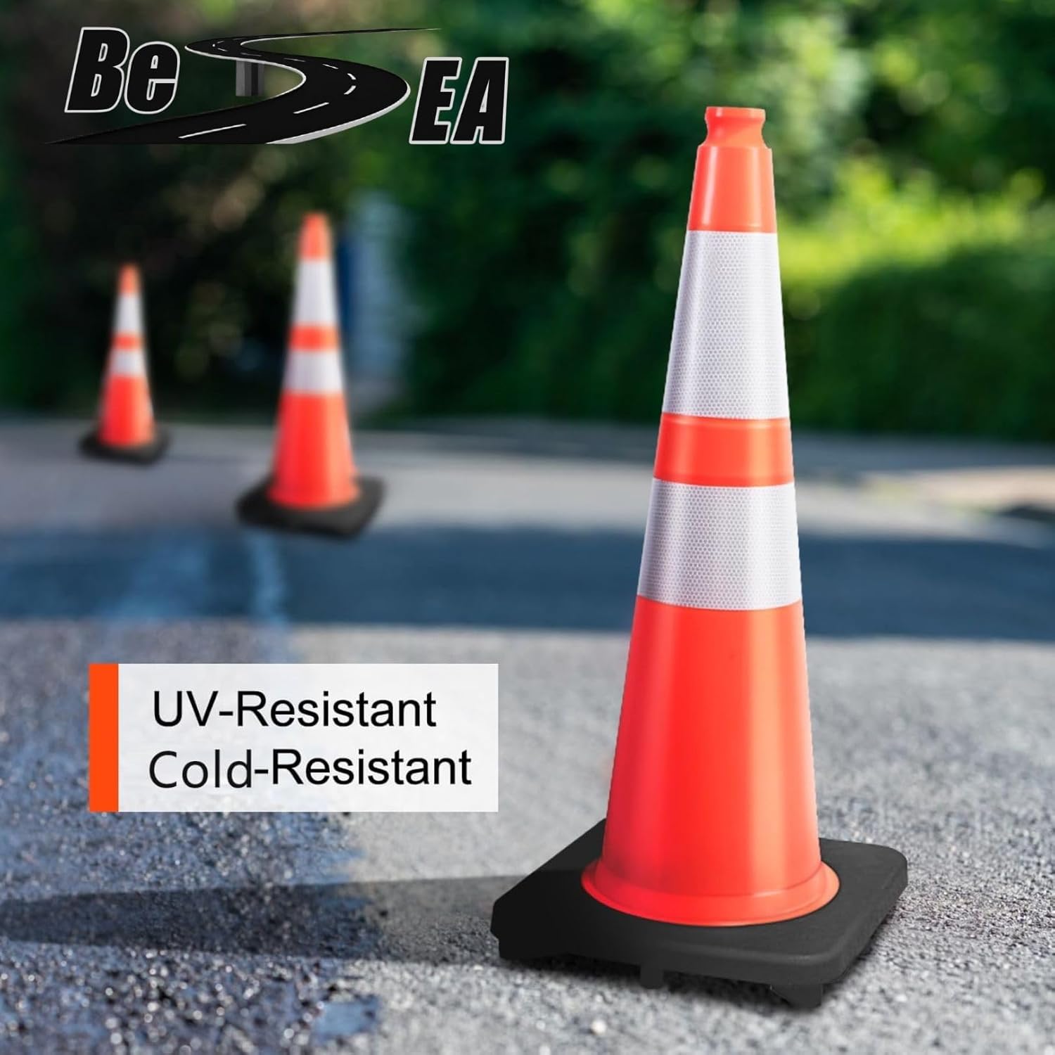 (6 Pack) BESEA 28” inch Traffic Safety Cones Orange Road Parking Cones Heavy Duty Construction Cone Structurally Stable for Traffic Control at Public Place