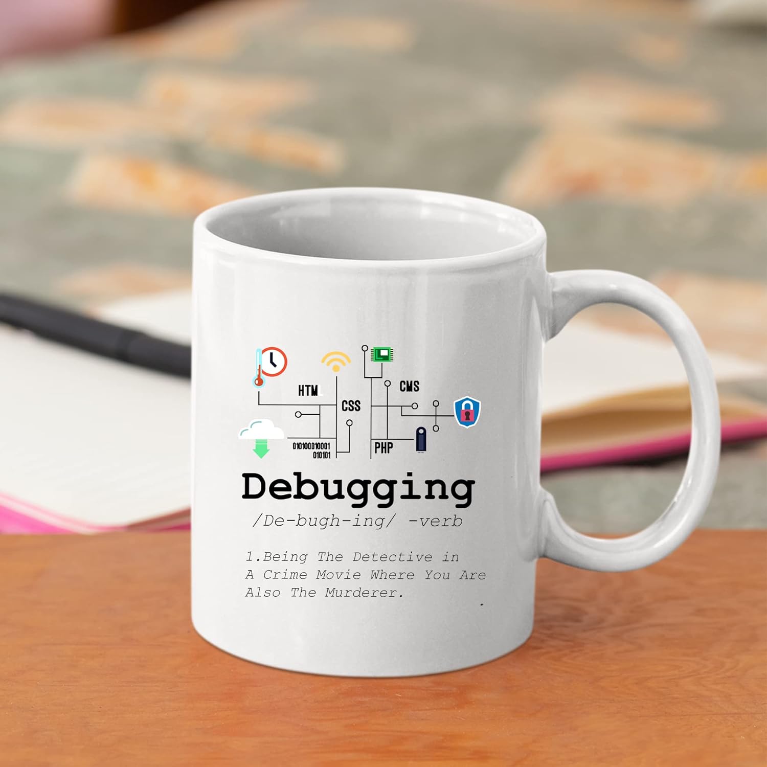 Panvola Debugging Definition Mug Funny Gift Computer Programmer Programming Coding Code IT Tech Support Coffee Ceramic Cup 11 oz (White)